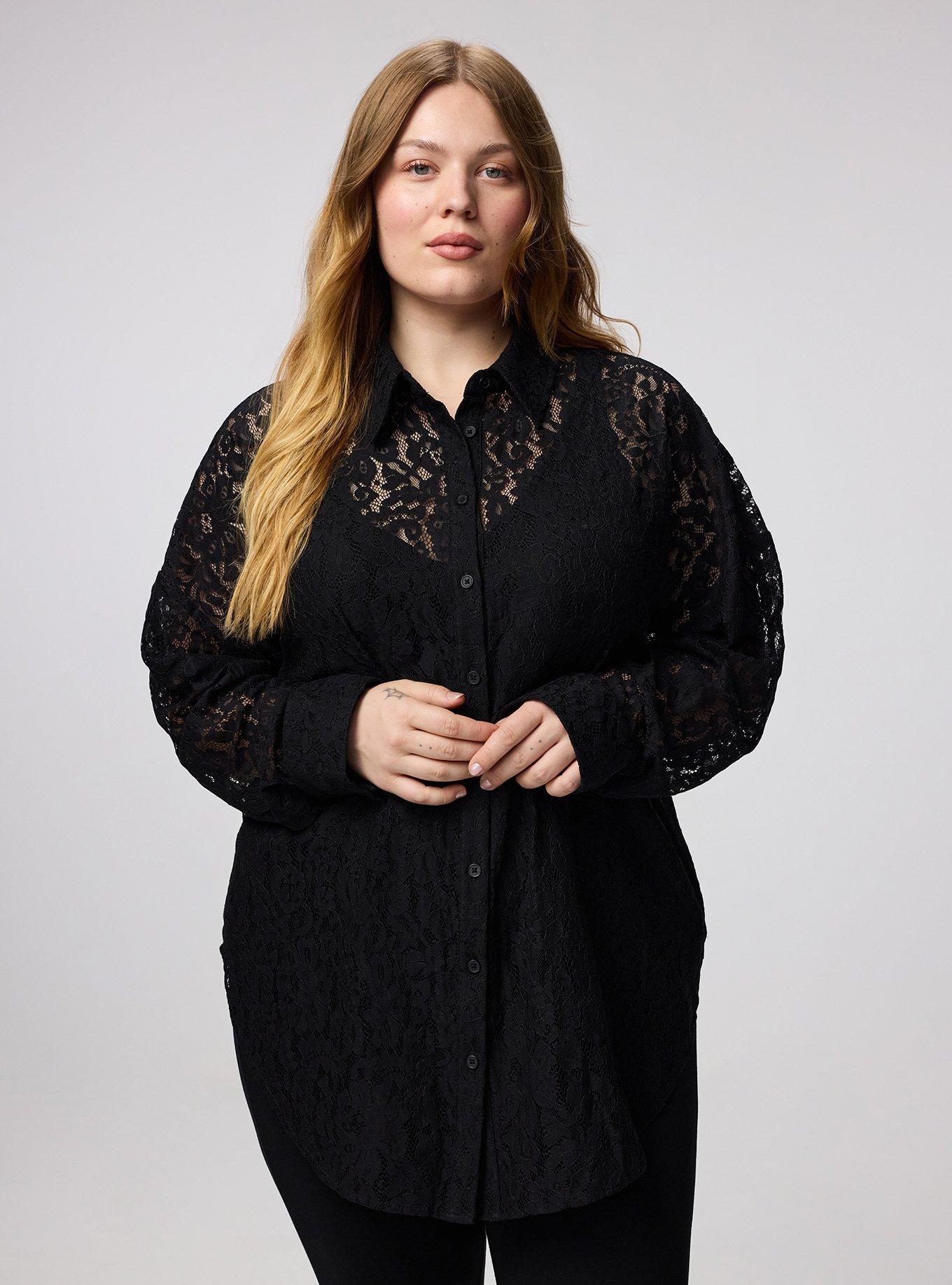 Lace Tunic Shirt, DEEP BLACK, hi-res