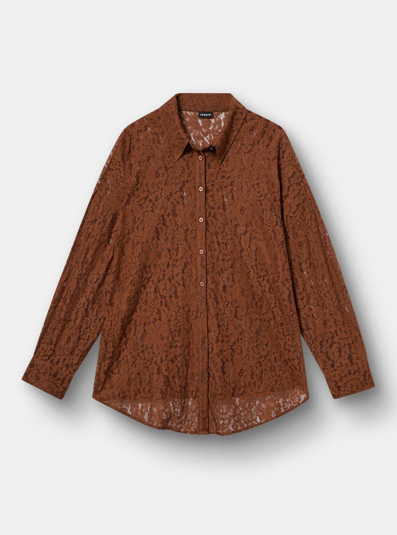 Lace Tunic Shirt, CAPPUCCINO, flat