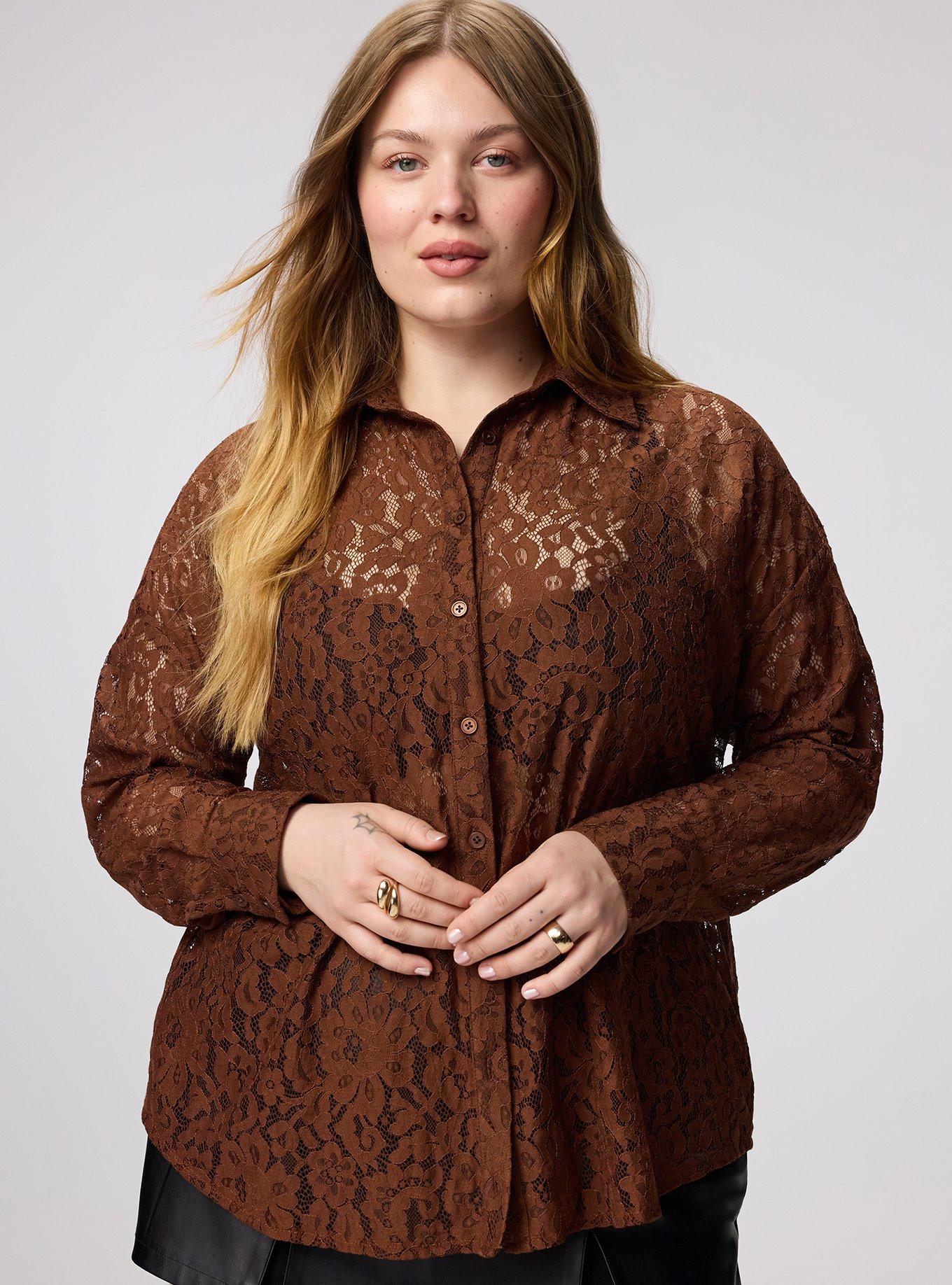 Lace Tunic Shirt, CAPPUCCINO, hi-res