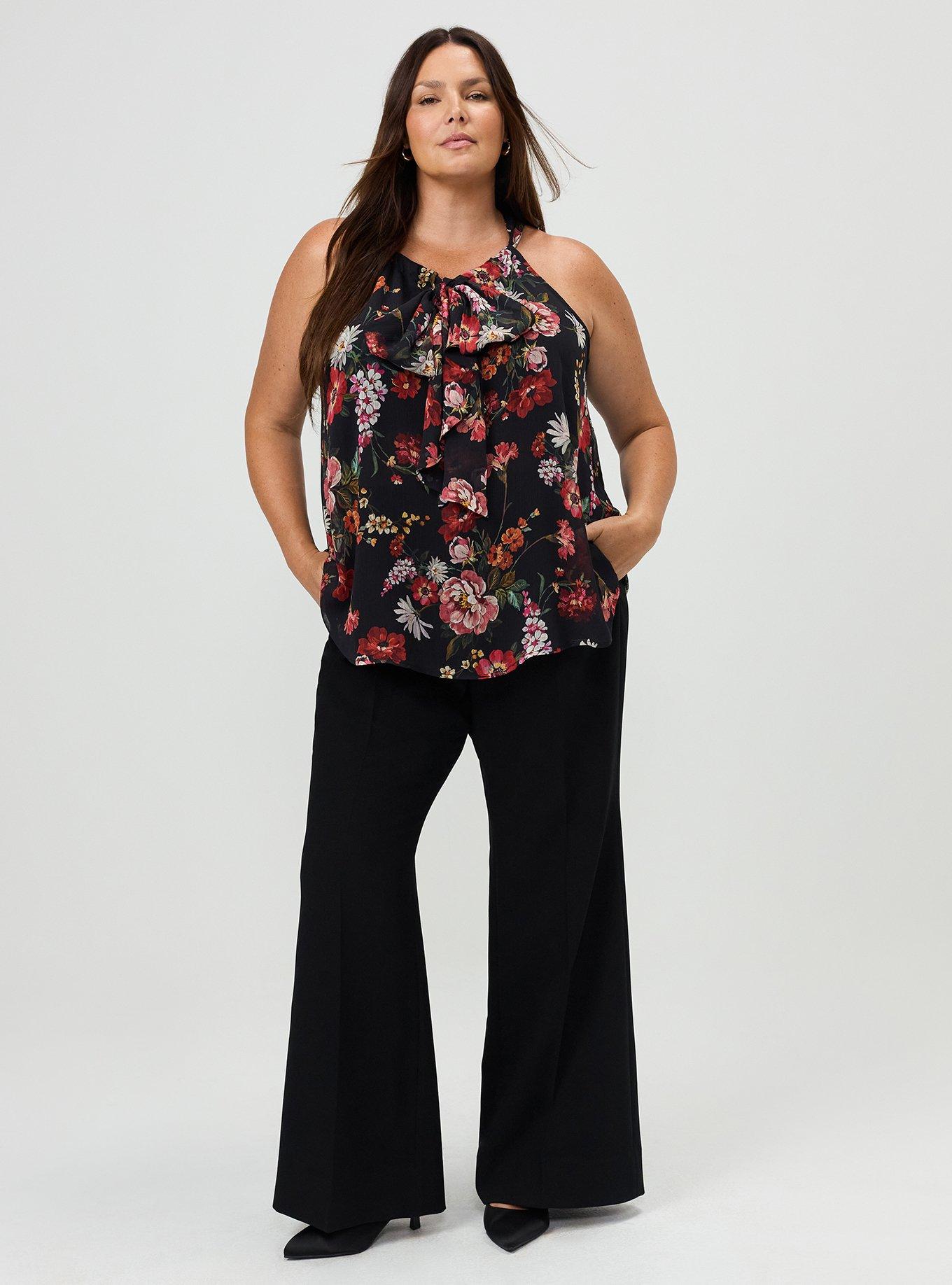 Plus Size Studio Chiffon Bow Tie Halter Top, CLASSICAL FLORAL BLACK, alternate