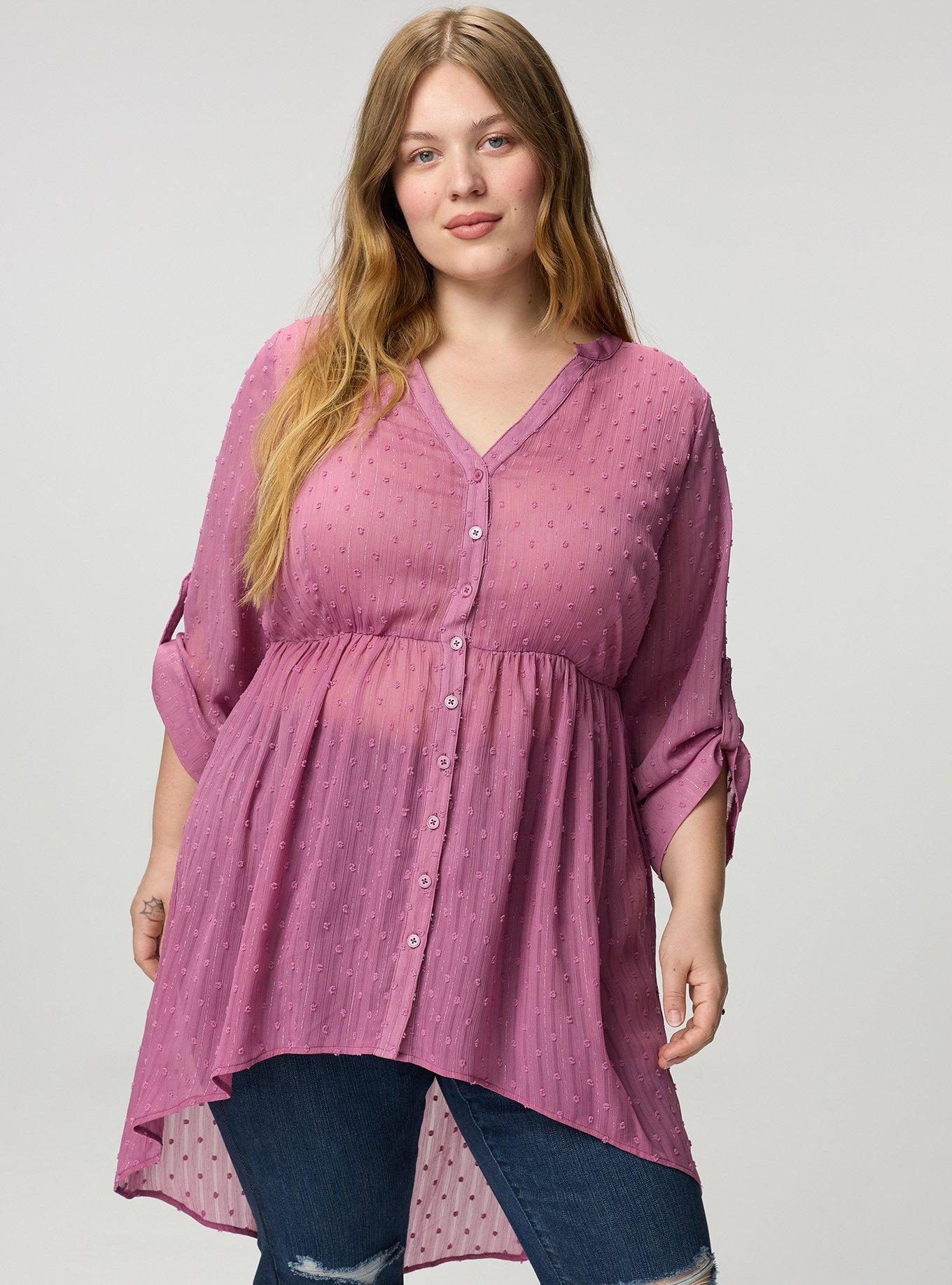 Lexie Babydoll 3/4 Sleeve High-Low Tunic, MELLOW MAUVE, hi-res