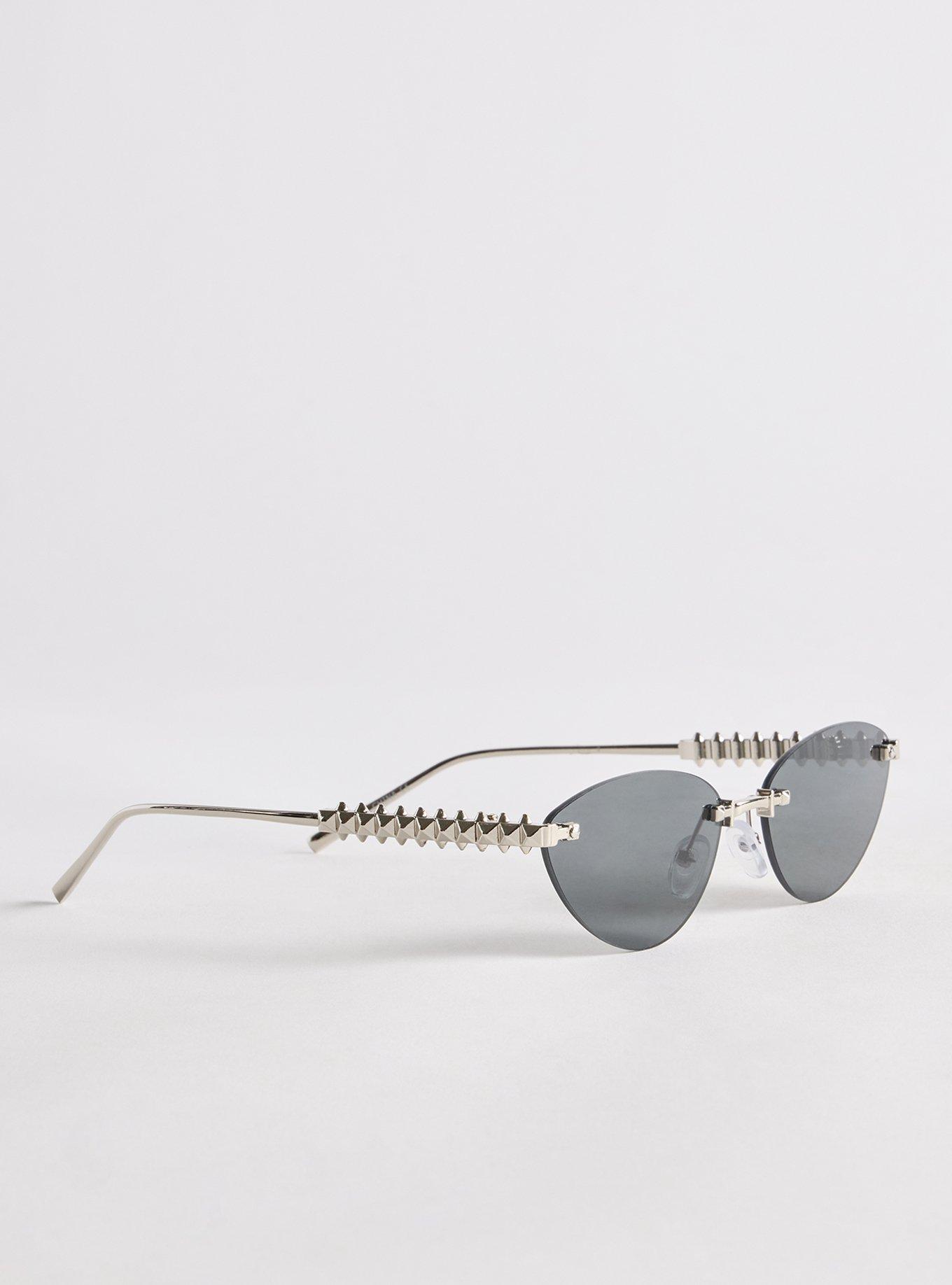 Plus Size Rimless Stud Cat-Eye Sunglasses, , alternate