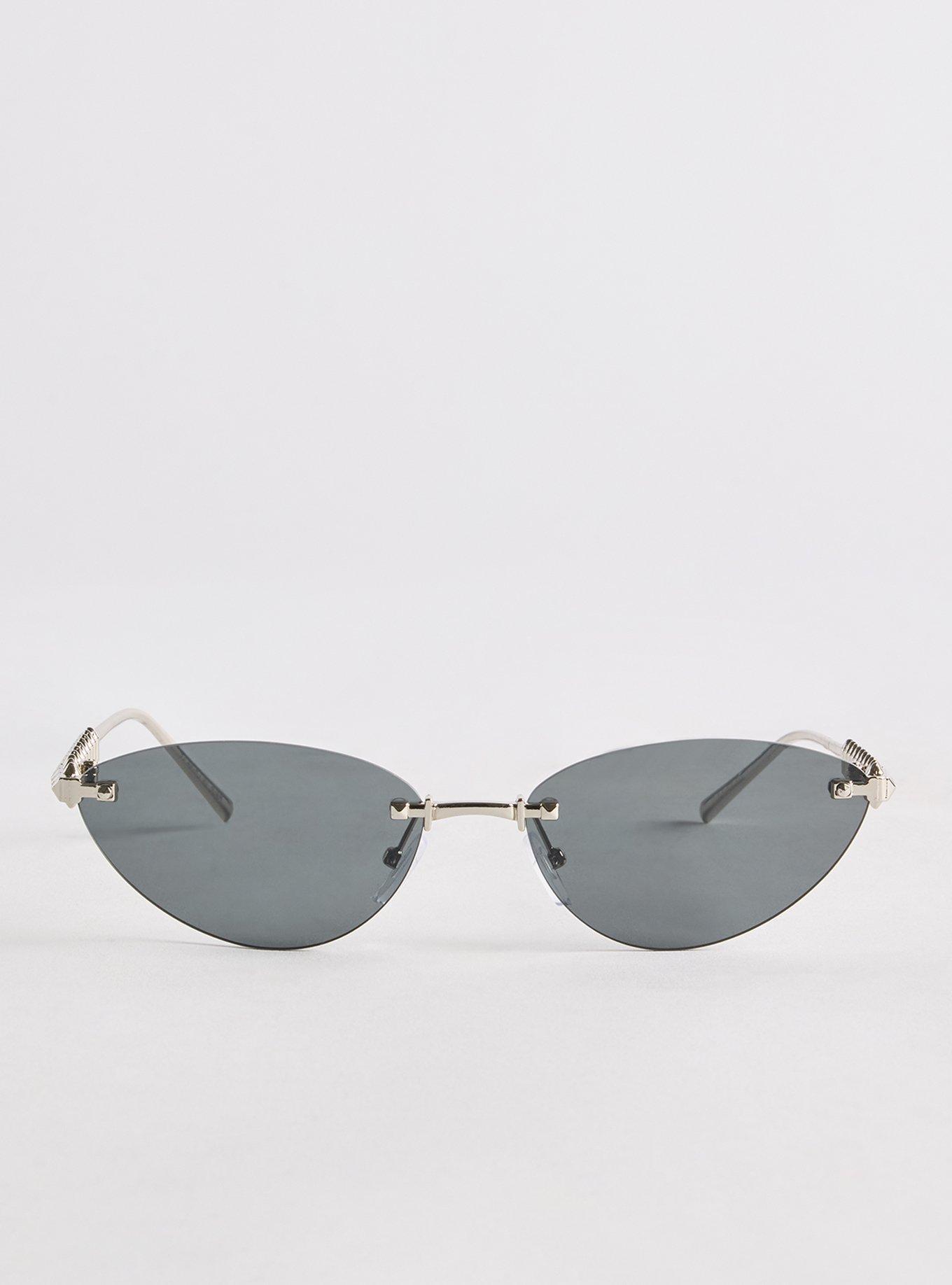 Plus Size Rimless Stud Cat-Eye Sunglasses, , hi-res