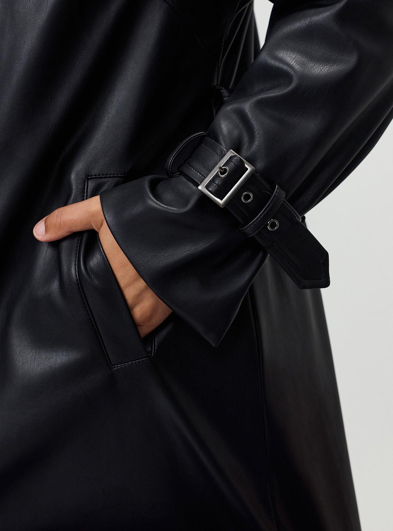 Studio Classic Faux Leather Trench Coat, DEEP BLACK, alternate