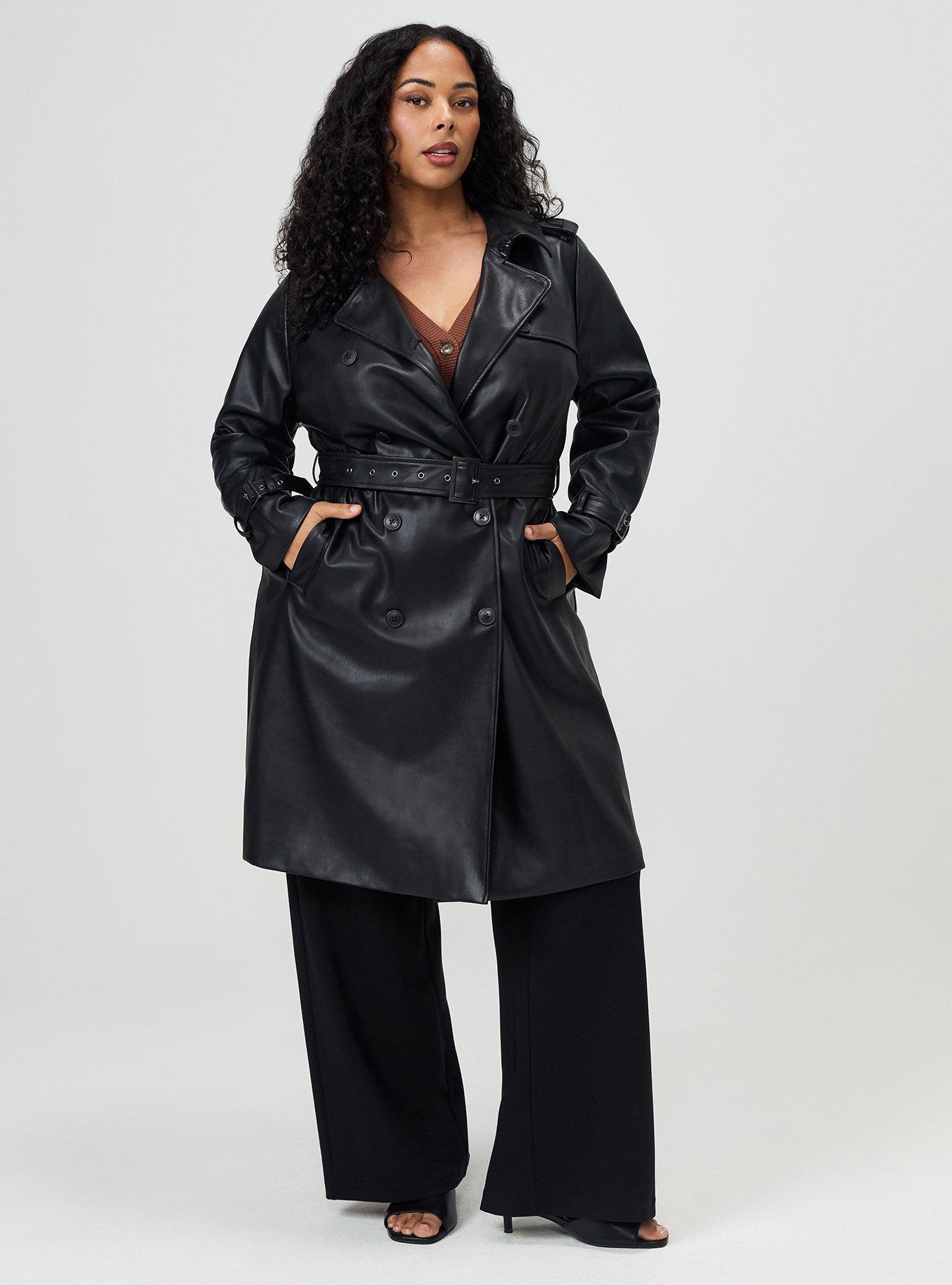 Studio Classic Faux Leather Trench Coat, DEEP BLACK, hi-res