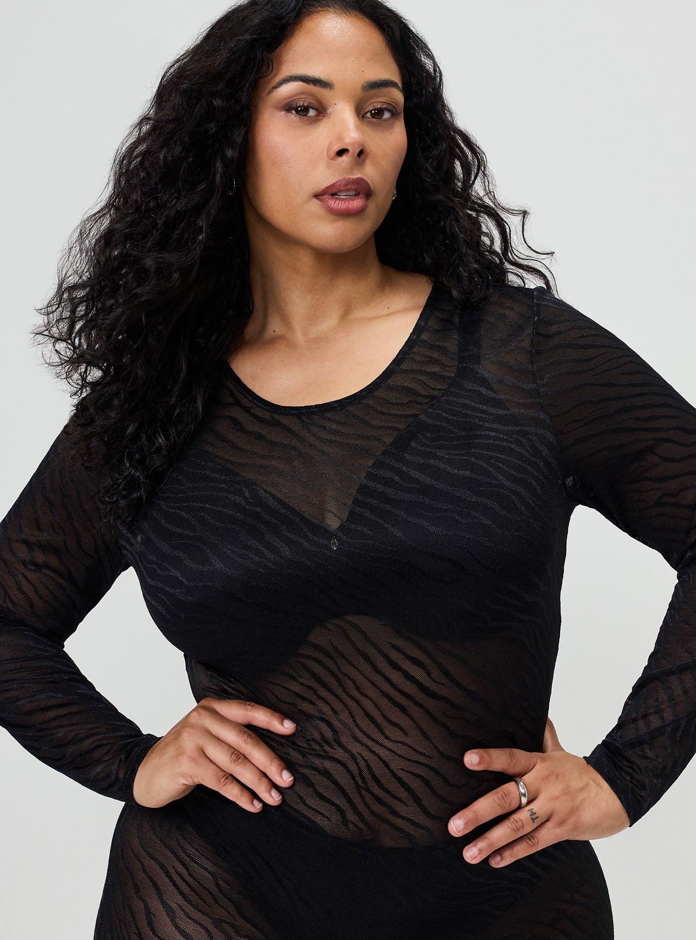 Plus Size Full-Length Zebra Lace Catsuit, DEEP BLACK, alternate