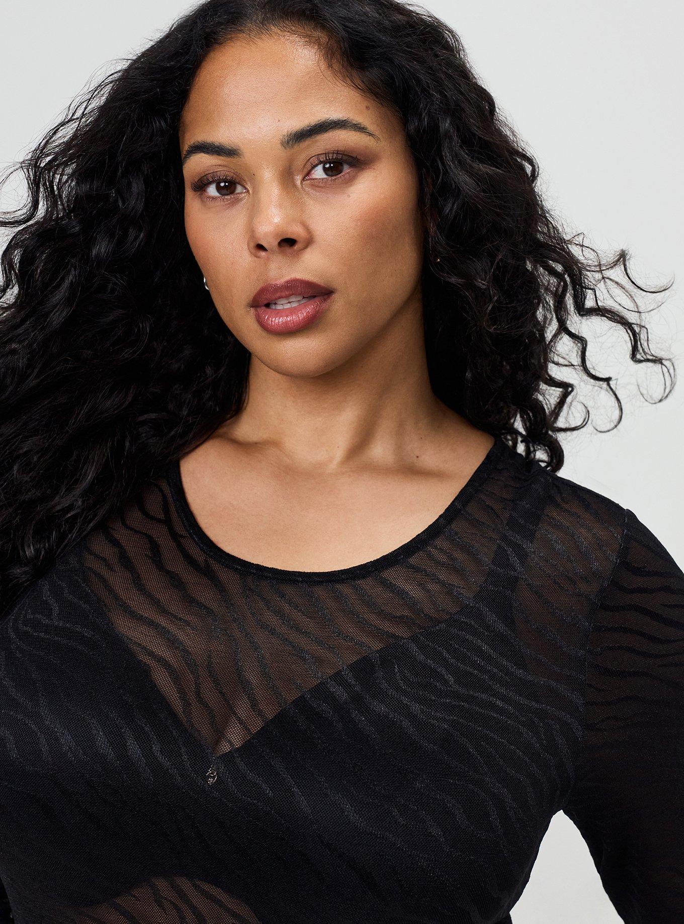 Plus Size Full-Length Zebra Lace Catsuit, DEEP BLACK, alternate