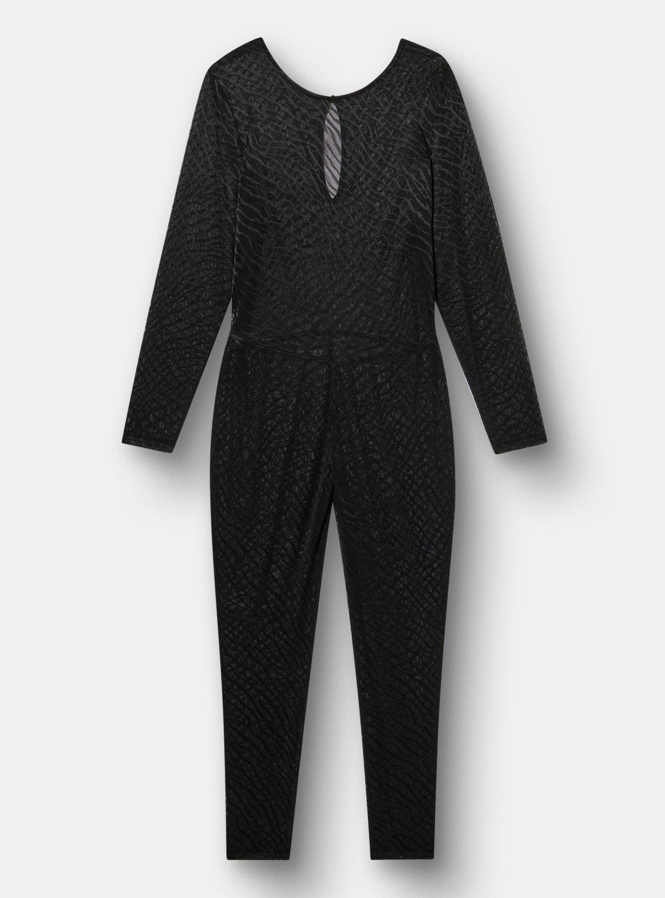 Full-Length Zebra Lace Catsuit, DEEP BLACK, flat
