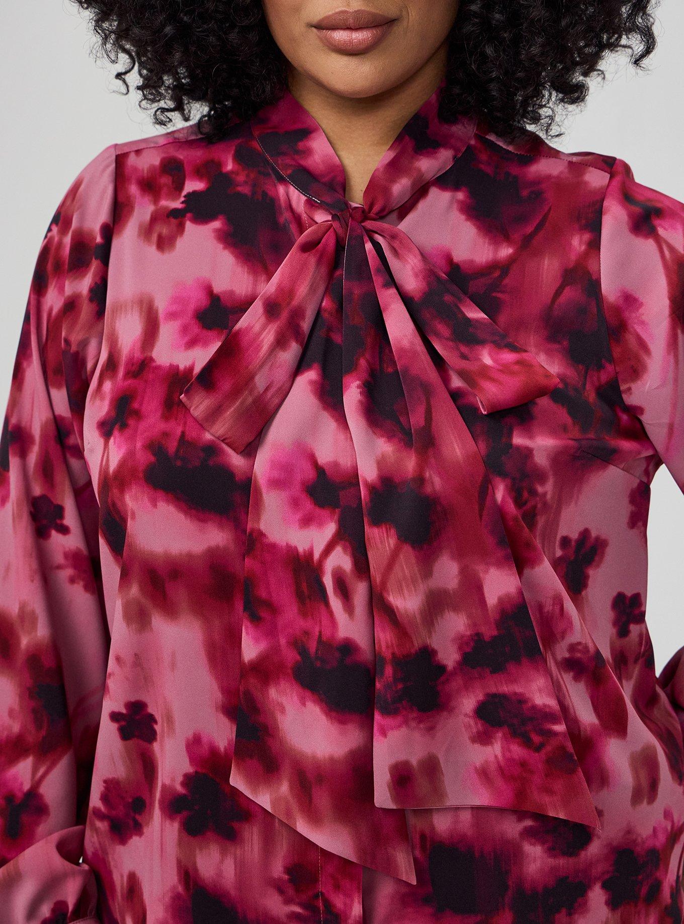 Studio Luxe Bow Button Up Shirt, FLOW FLORAL PINK, alternate