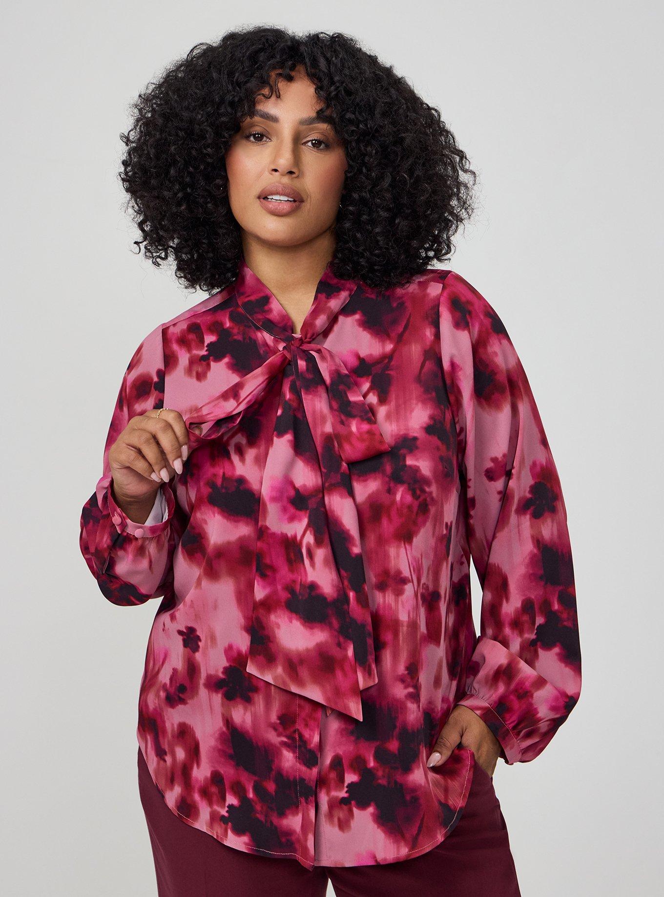 Studio Luxe Bow Button Up Shirt, FLOW FLORAL PINK, hi-res