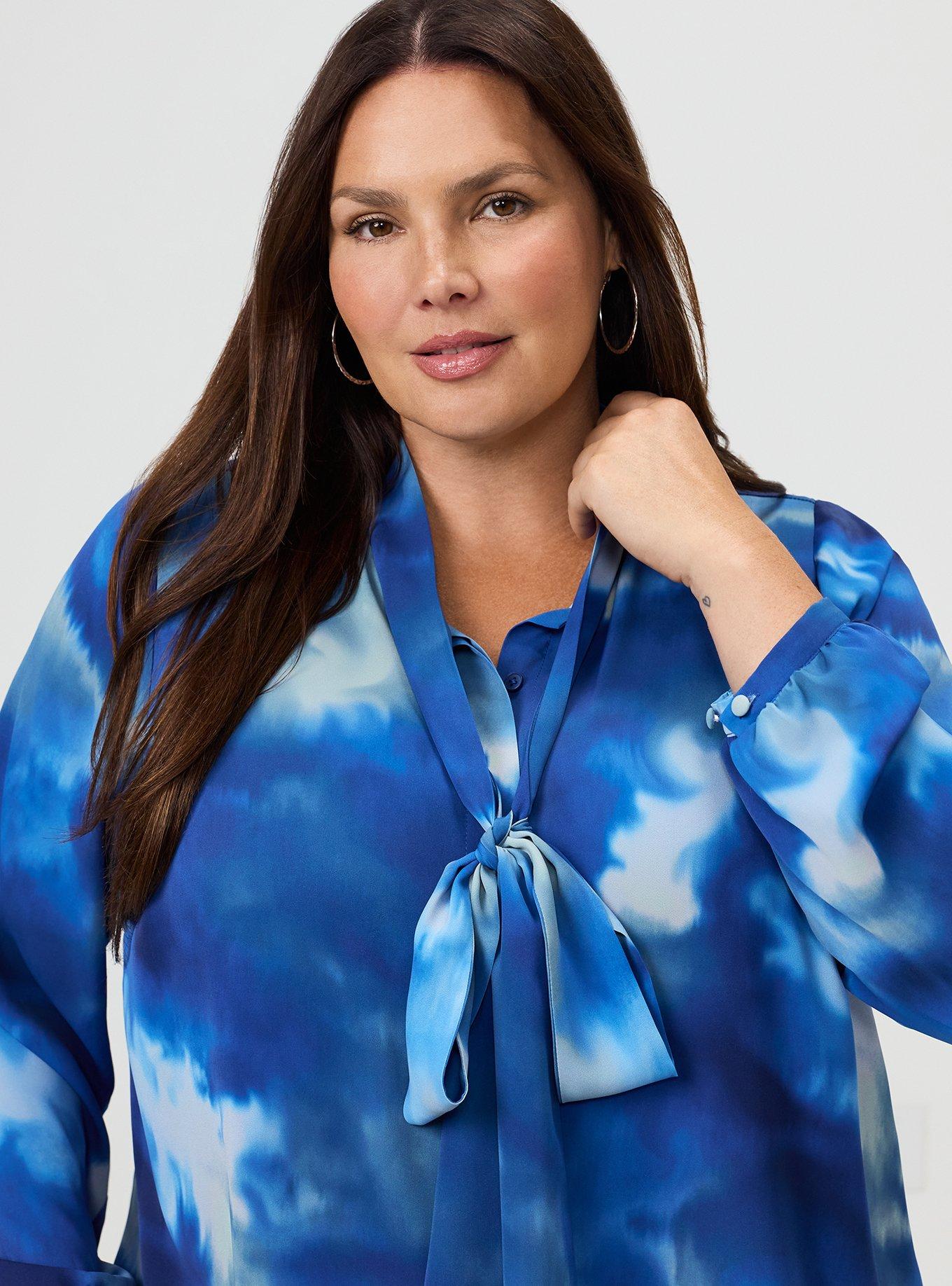 Studio Luxe Bow Button Up Shirt, GOLDEN NIGHT BLUE, alternate
