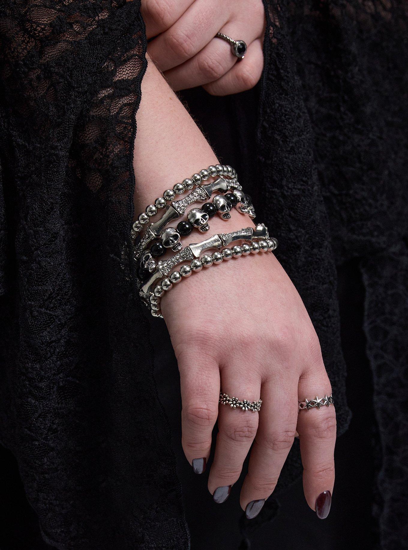 Plus Size Skull Stretch Bracelet Set, SILVER, alternate