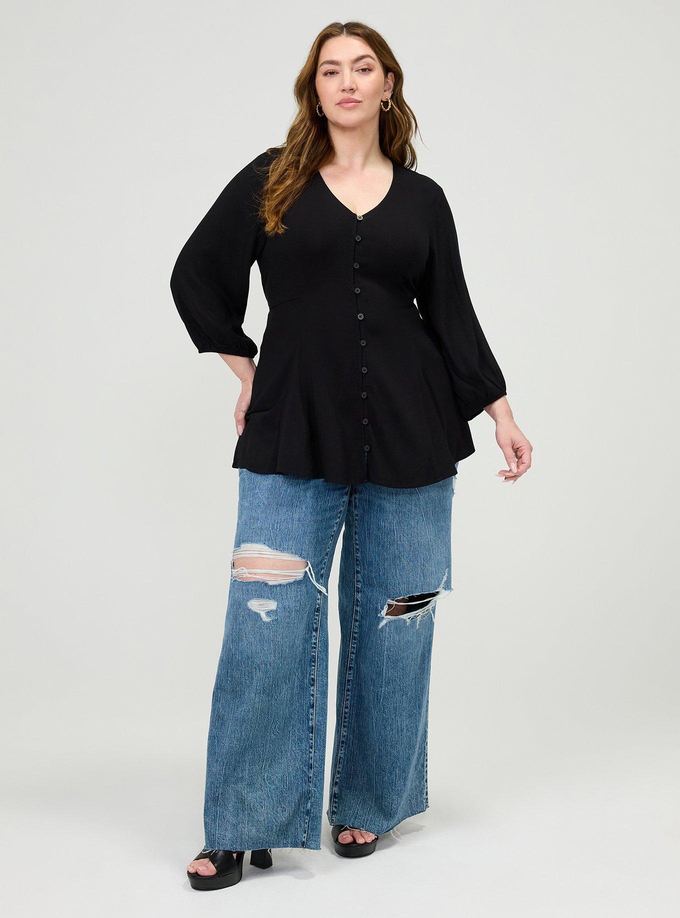 Fit & Flare Button Front Top, DEEP BLACK, alternate