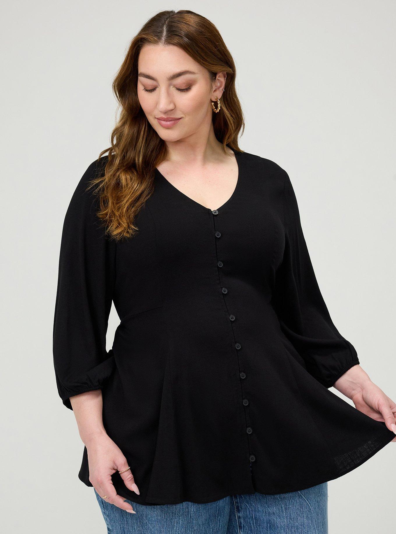 Fit & Flare Button Front Top, DEEP BLACK, alternate