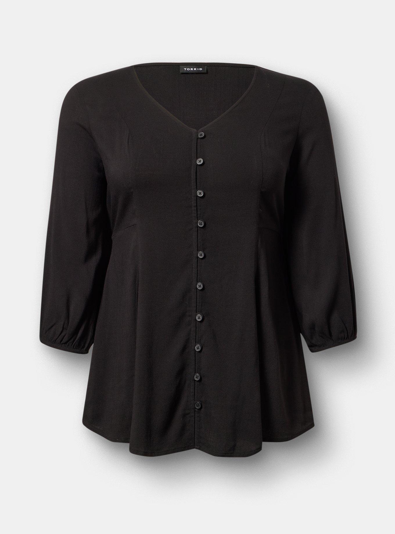 Fit & Flare Button Front Top, DEEP BLACK, flat