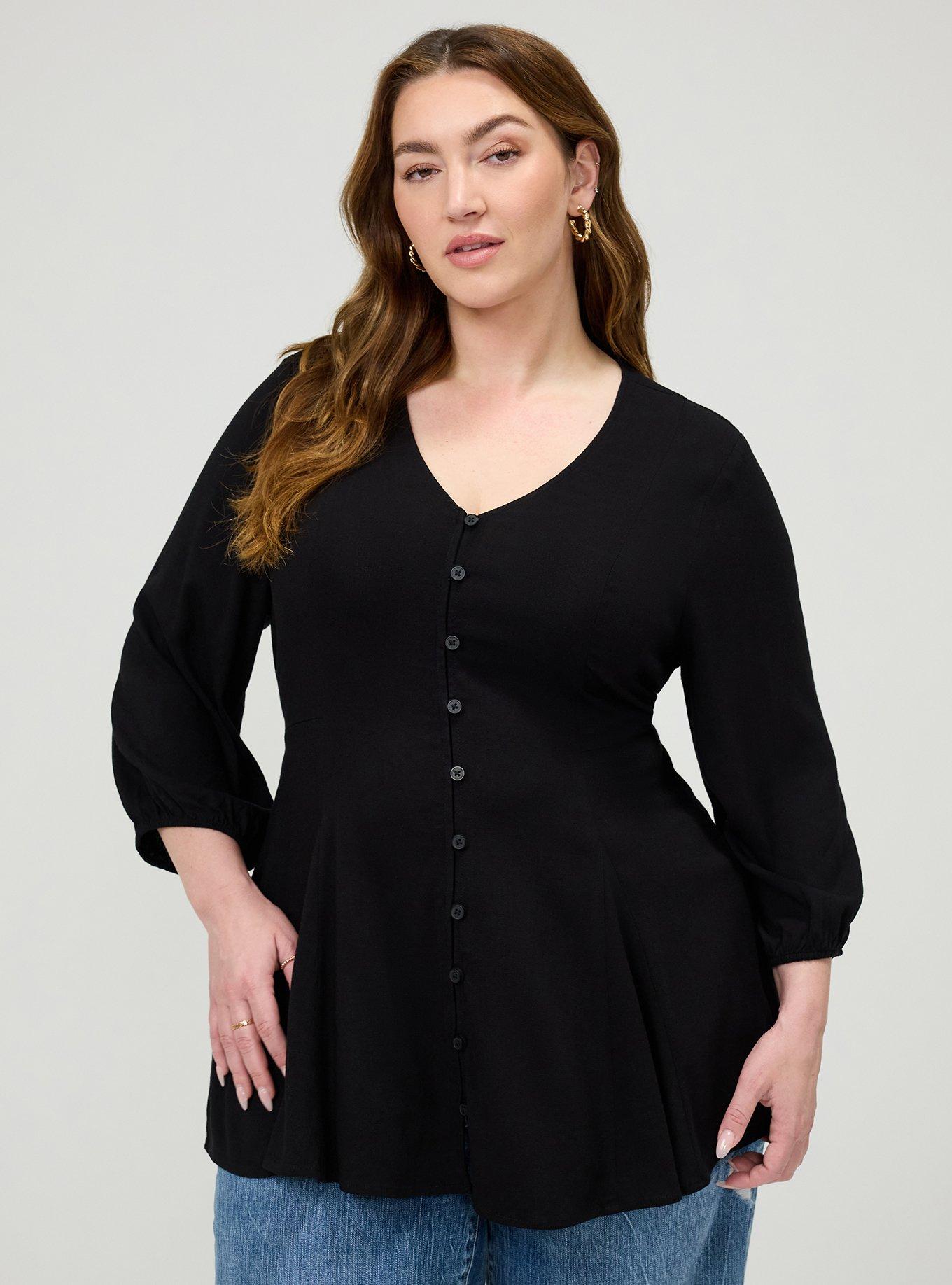 Fit & Flare Button Front Top, DEEP BLACK, hi-res