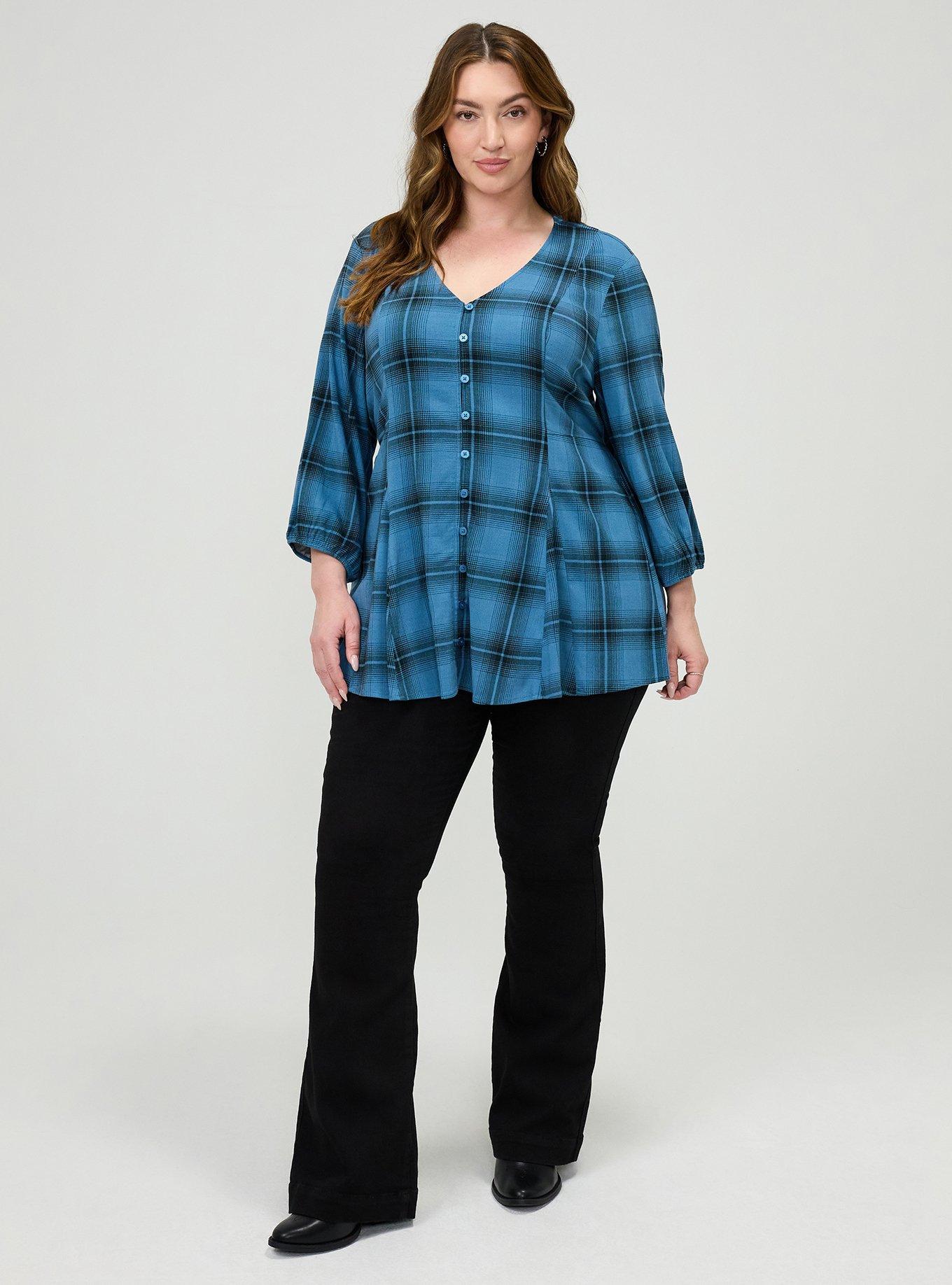 Fit & Flare Button Front Top, FADING PLAID STELLAR, alternate