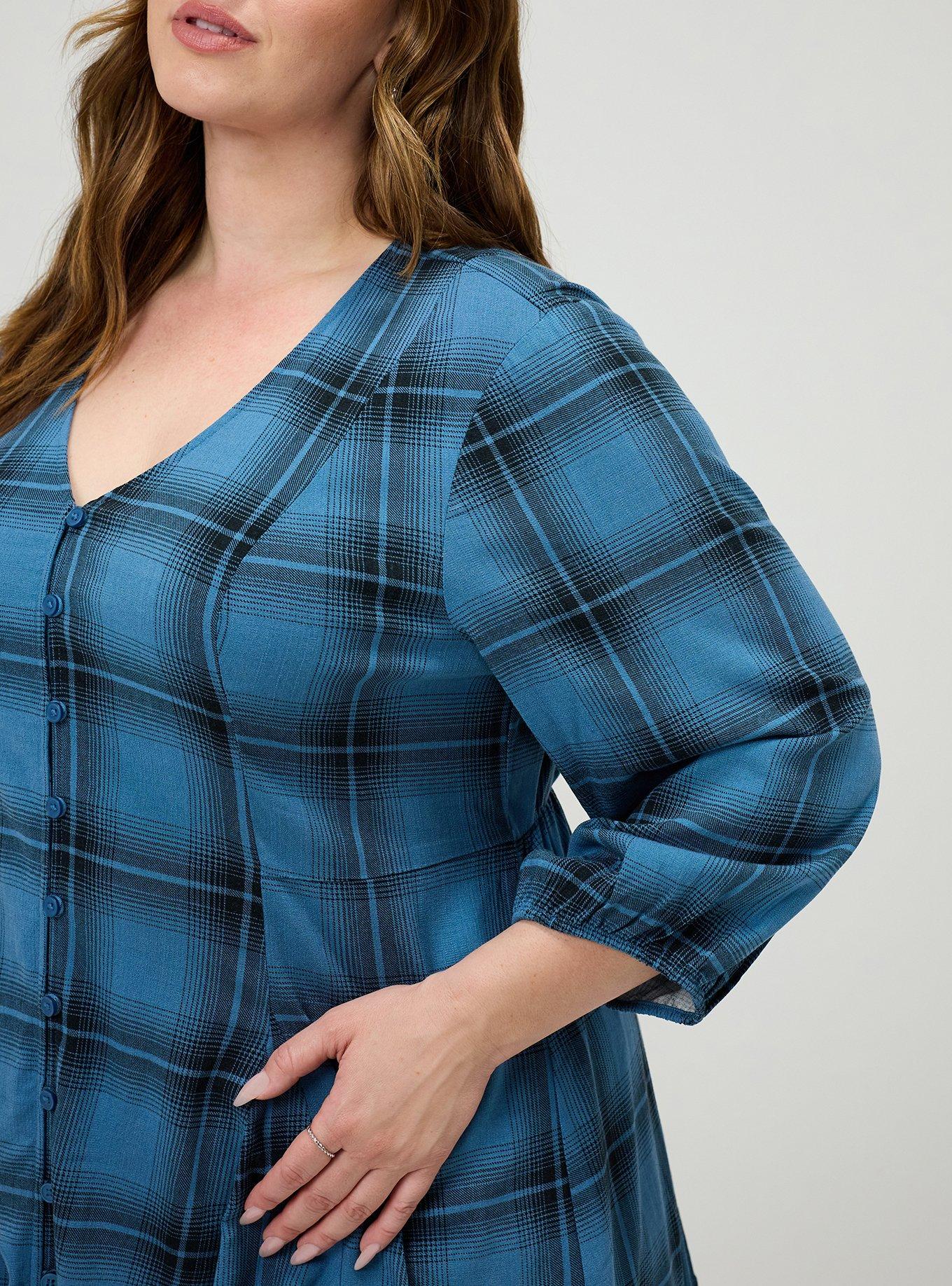 Fit & Flare Button Front Top, FADING PLAID STELLAR, alternate