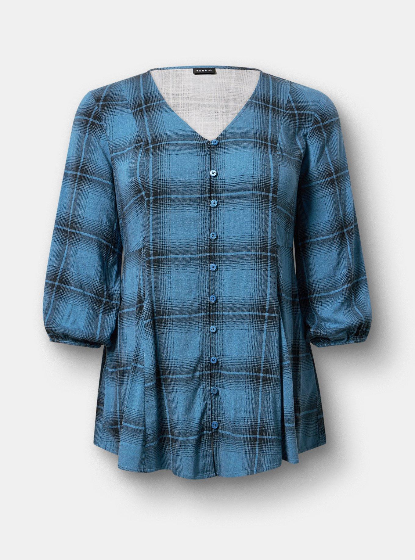 Fit & Flare Button Front Top, FADING PLAID STELLAR, flat