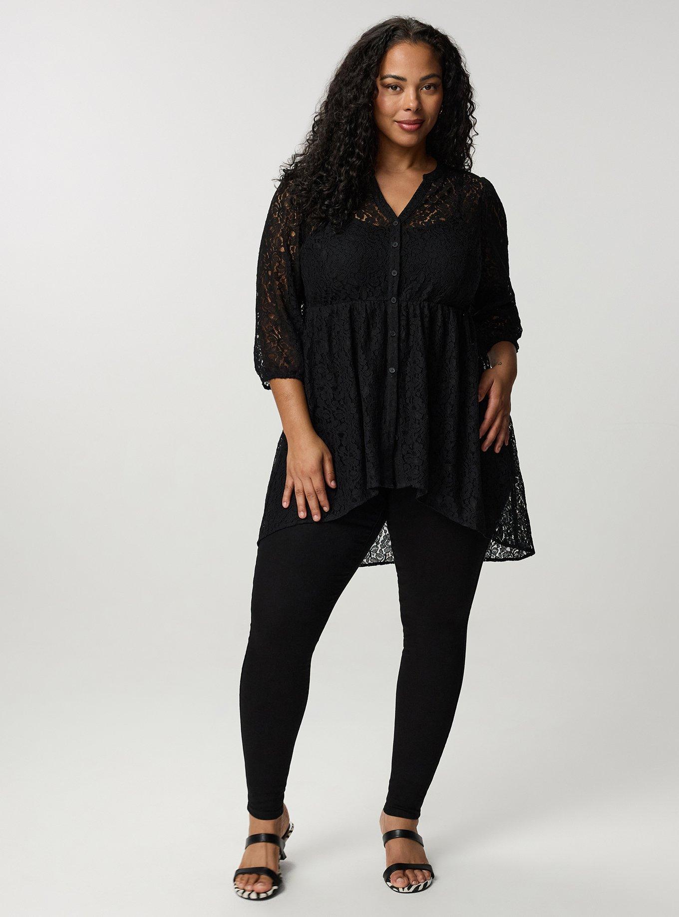 Plus Size 3/4 Sleeve Lexie Babydoll High-Low Tunic, DEEP BLACK, alternate