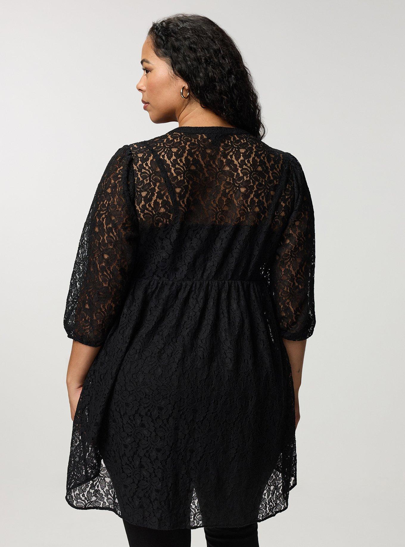 Plus Size 3/4 Sleeve Lexie Babydoll High-Low Tunic, DEEP BLACK, alternate