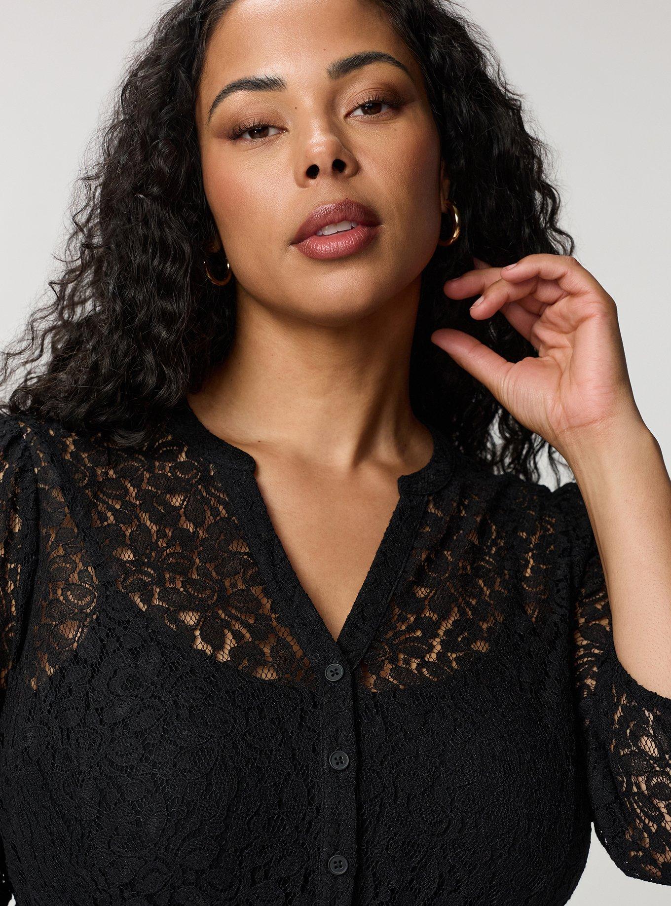 Plus Size 3/4 Sleeve Lexie Babydoll High-Low Tunic, DEEP BLACK, alternate