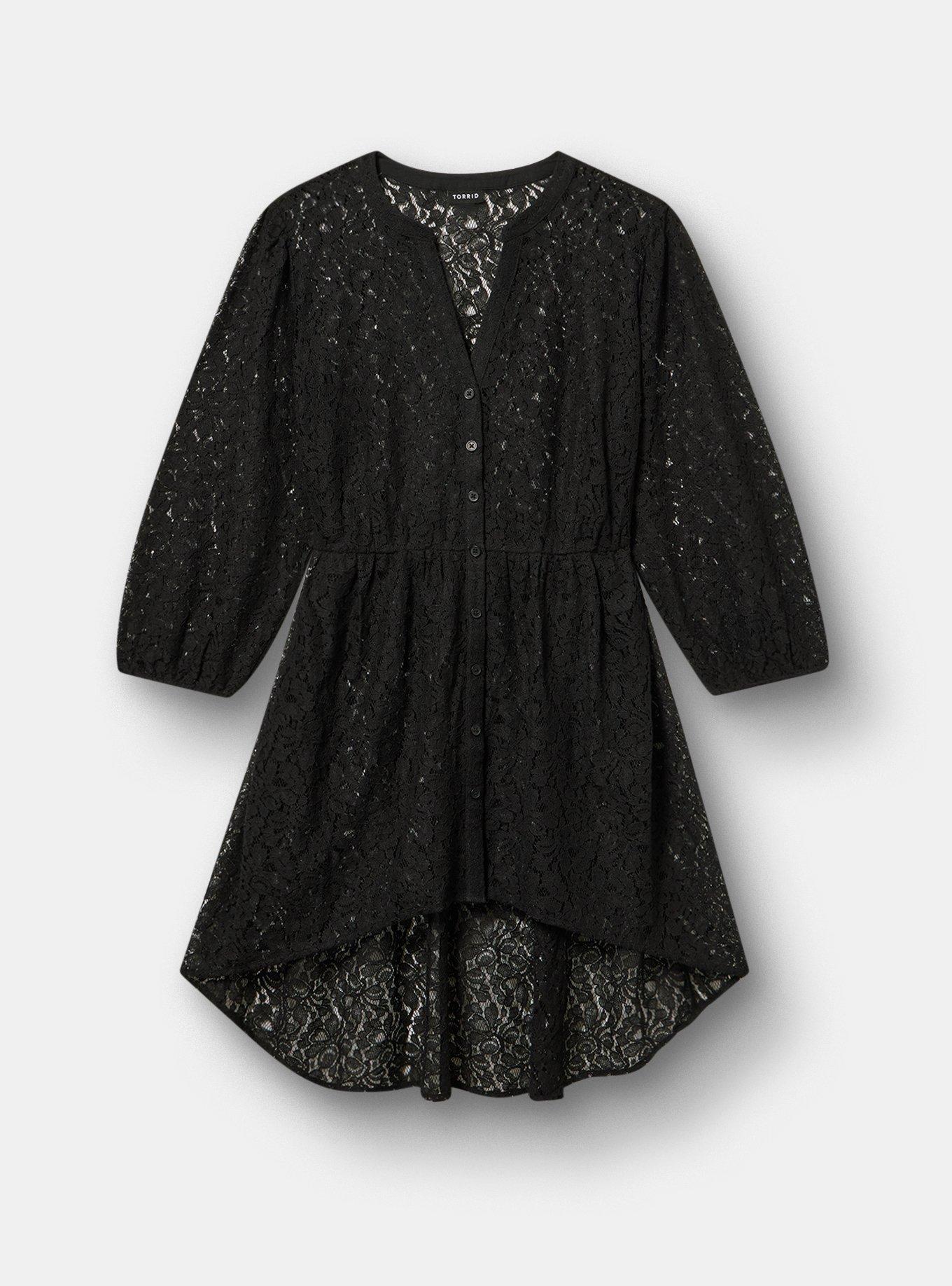 Plus Size 3/4 Sleeve Lexie Babydoll High-Low Tunic, DEEP BLACK, flat