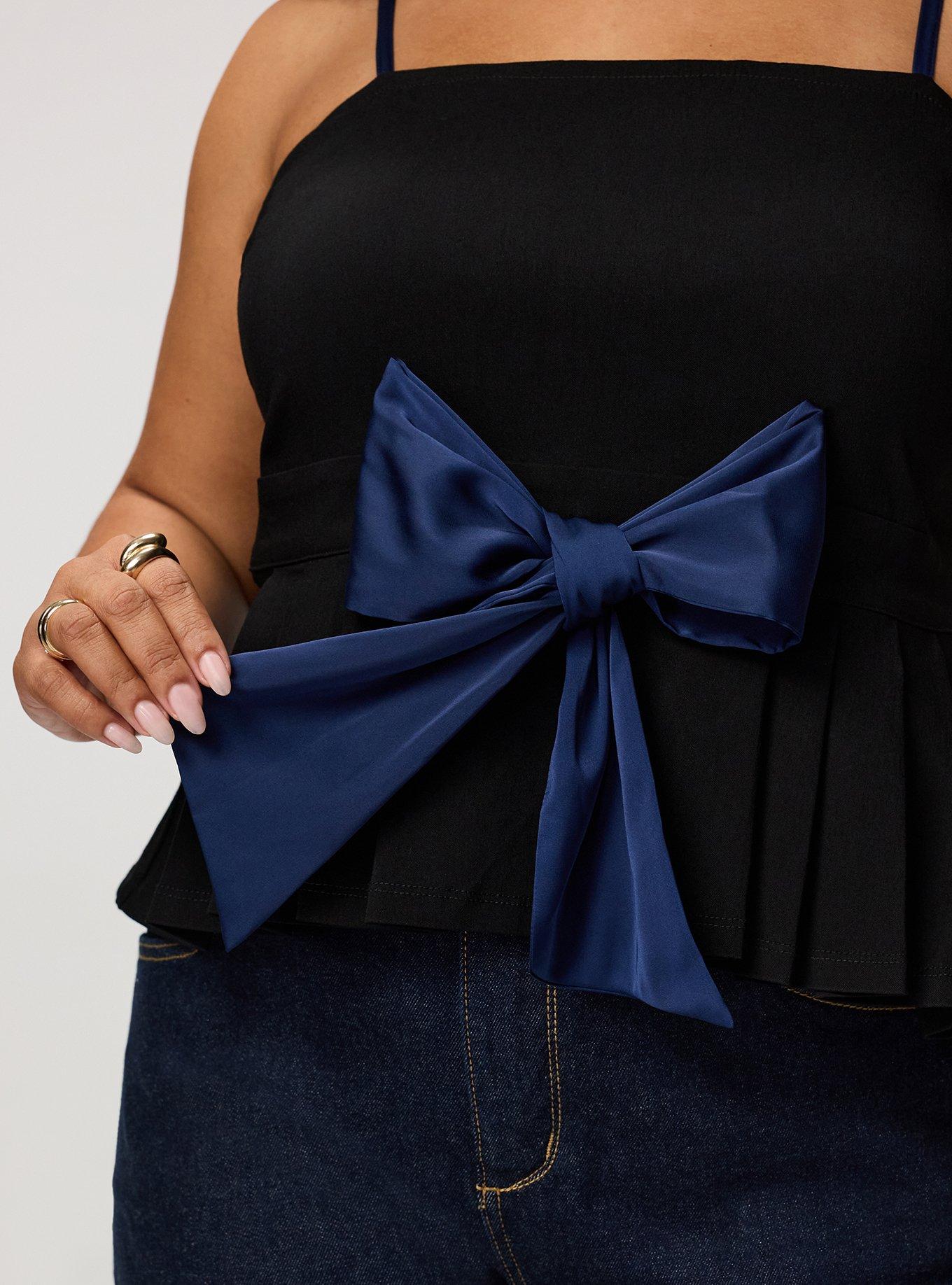 Studio Luxe Peplum Top with Bow Detail, DEEP BLACK, alternate