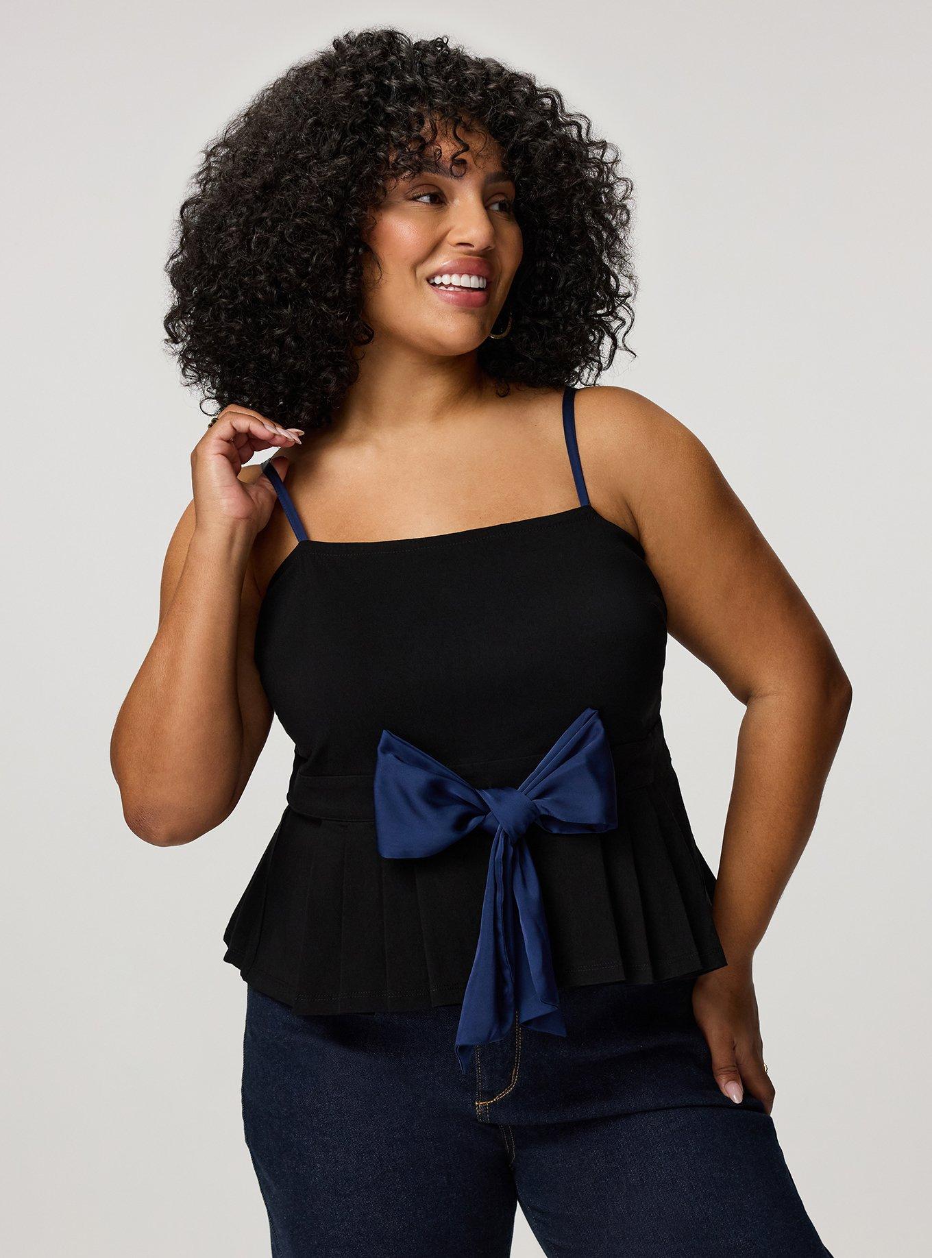 Studio Luxe Peplum Top with Bow Detail, DEEP BLACK, alternate