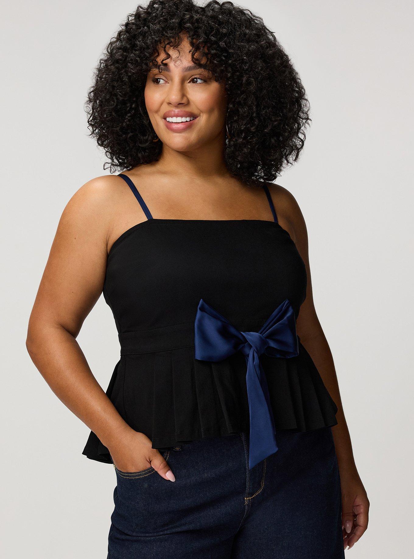 Studio Luxe Peplum Top with Bow Detail, DEEP BLACK, hi-res