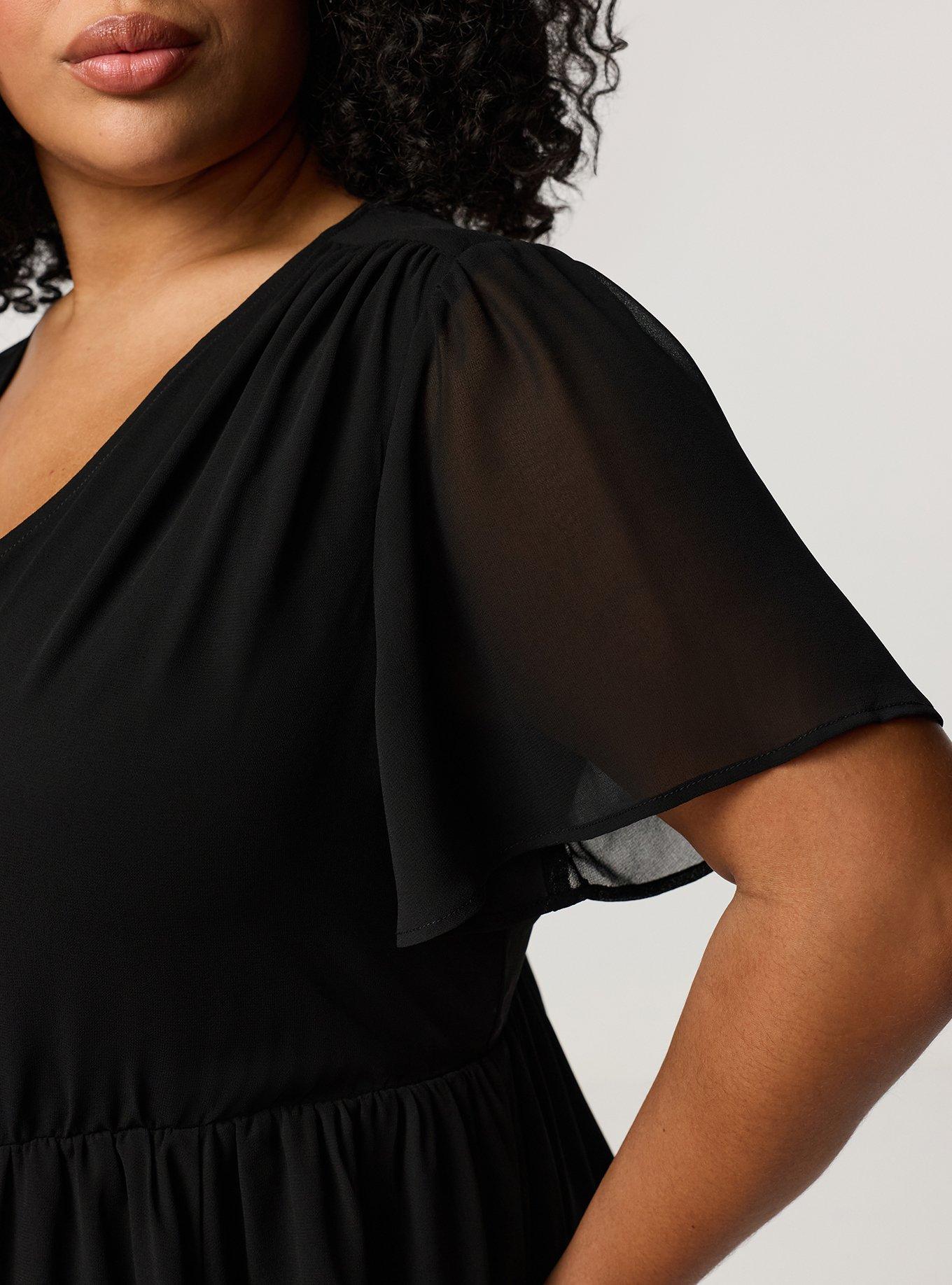 V-Neck Babydoll Top, DEEP BLACK, alternate