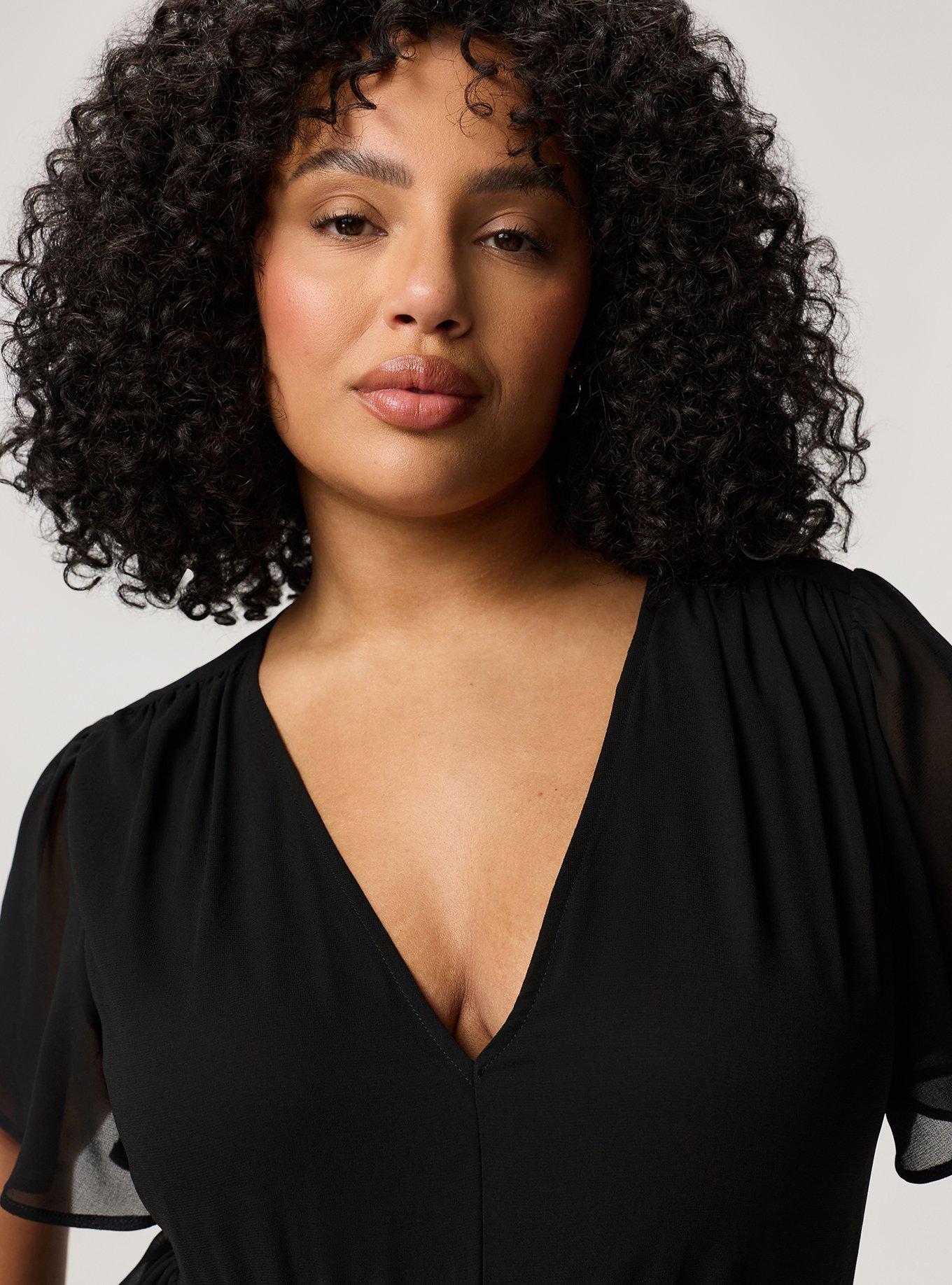 V-Neck Babydoll Top, DEEP BLACK, alternate