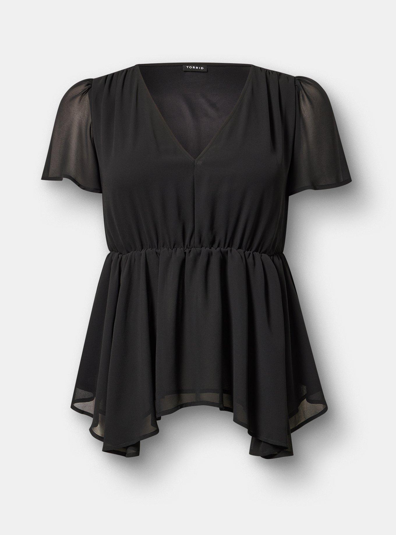 V-Neck Babydoll Top, DEEP BLACK, hi-res