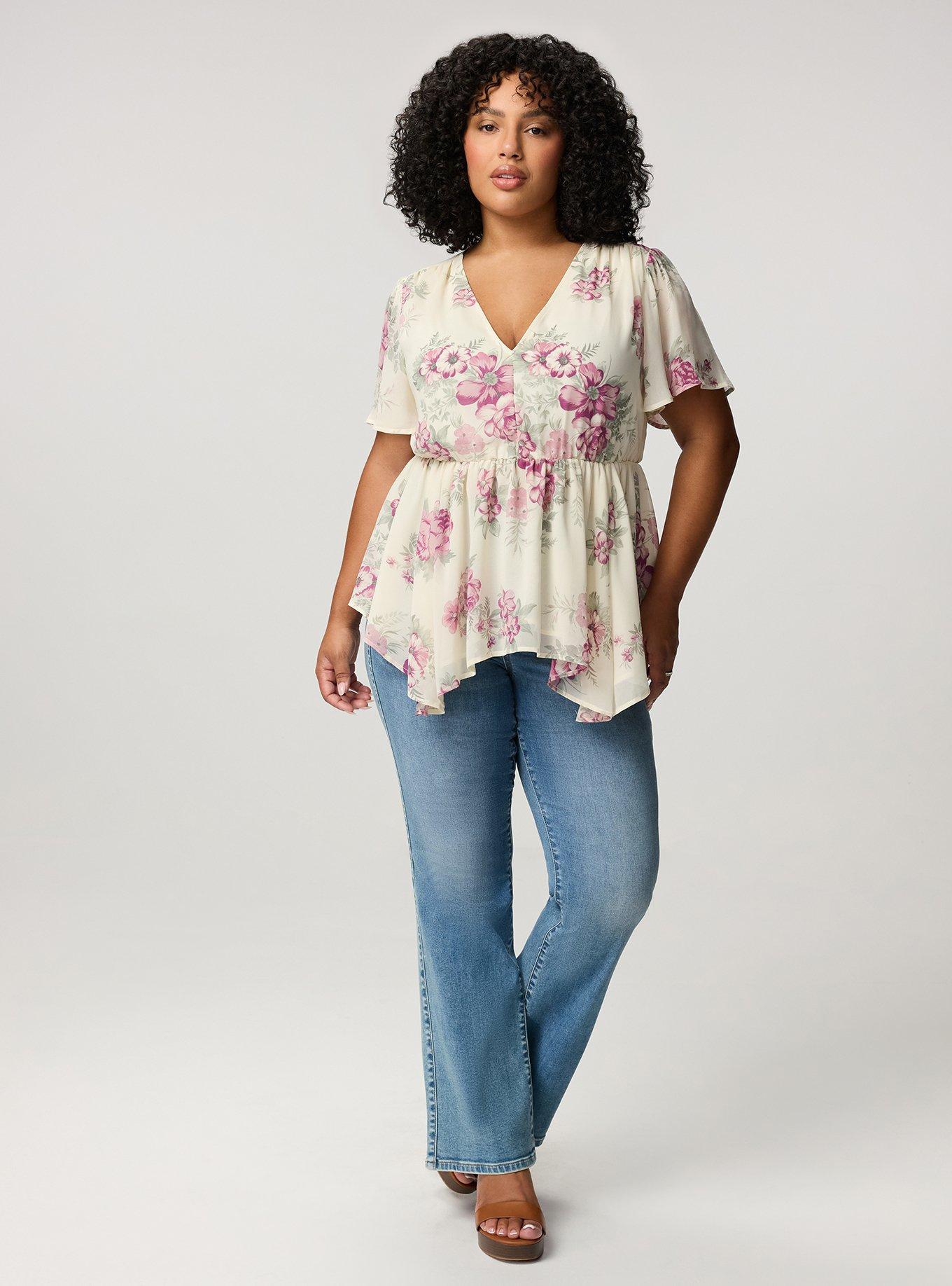 V-Neck Babydoll Top, JANICE FLORAL IVORY, alternate