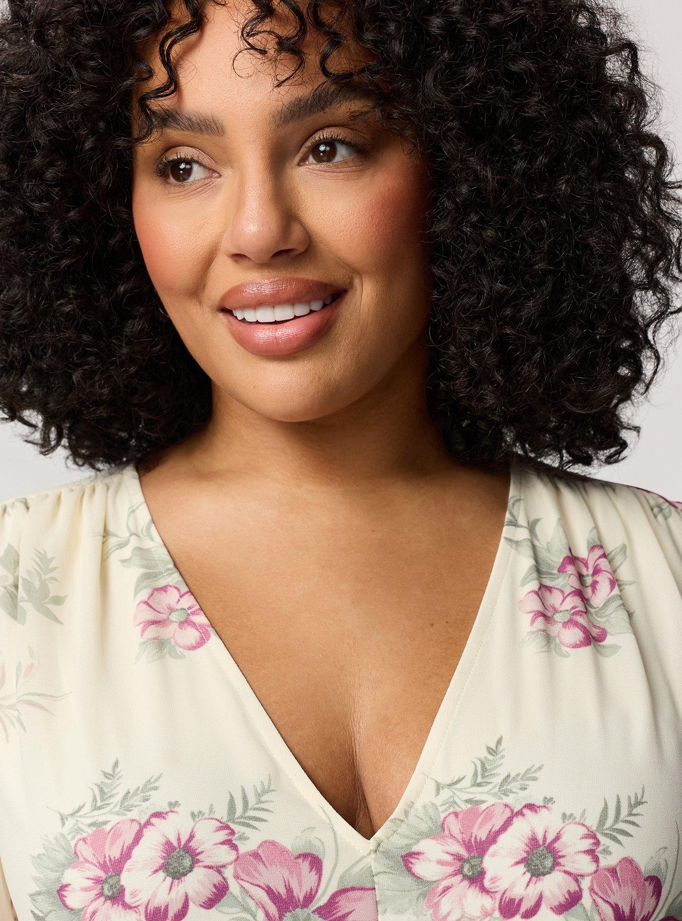 V-Neck Babydoll Top, JANICE FLORAL IVORY, alternate