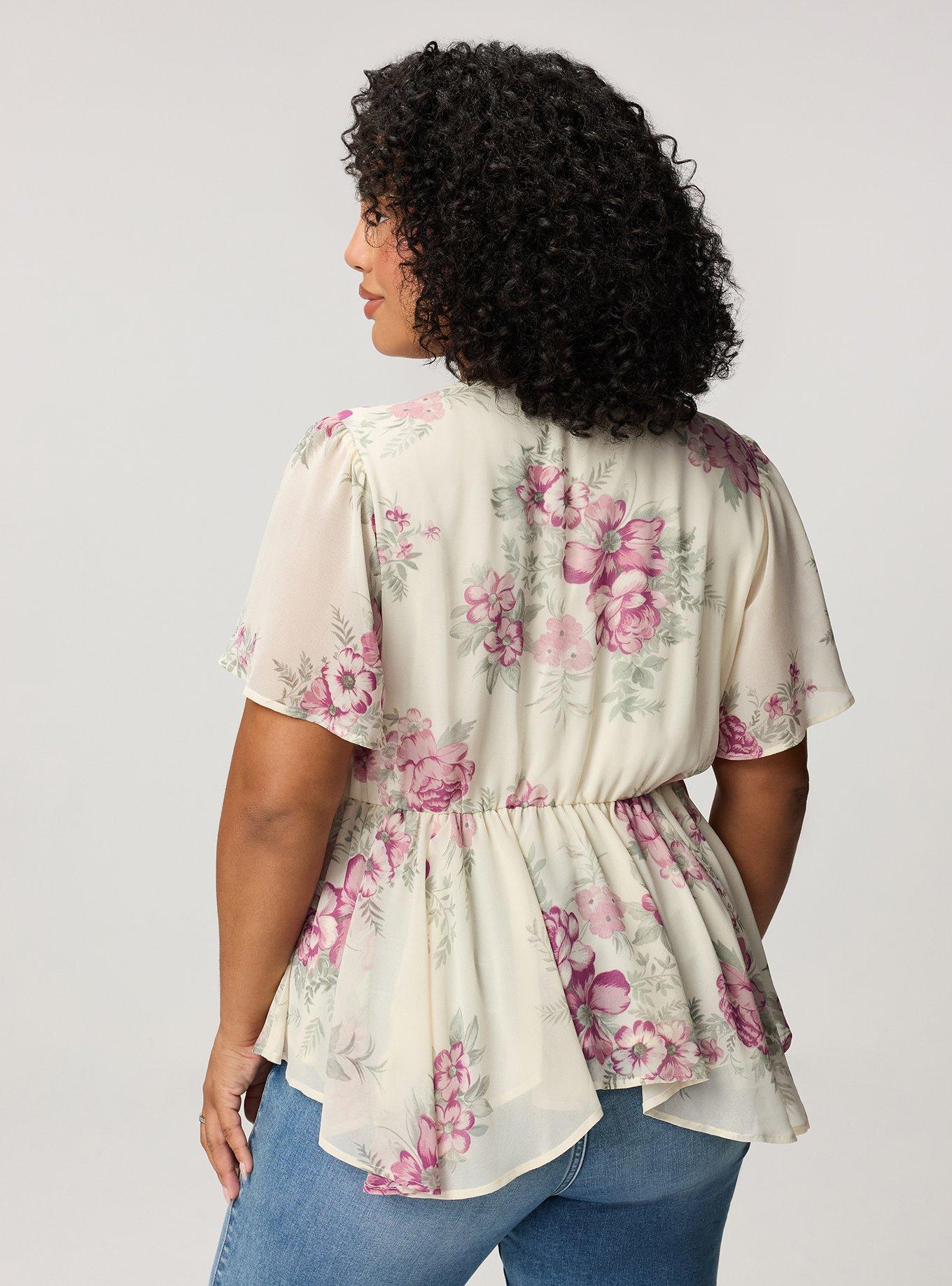V-Neck Babydoll Top, JANICE FLORAL IVORY, alternate