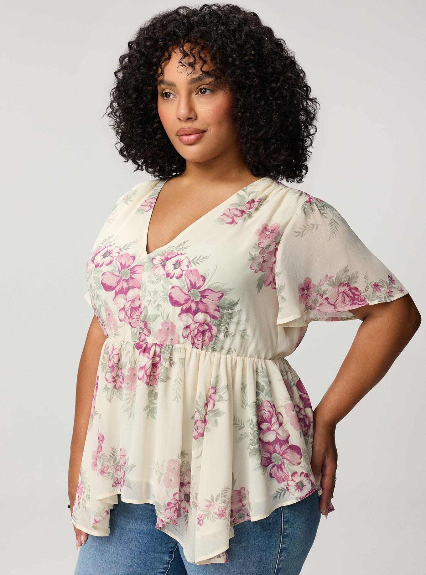 V-Neck Babydoll Top, JANICE FLORAL IVORY, alternate