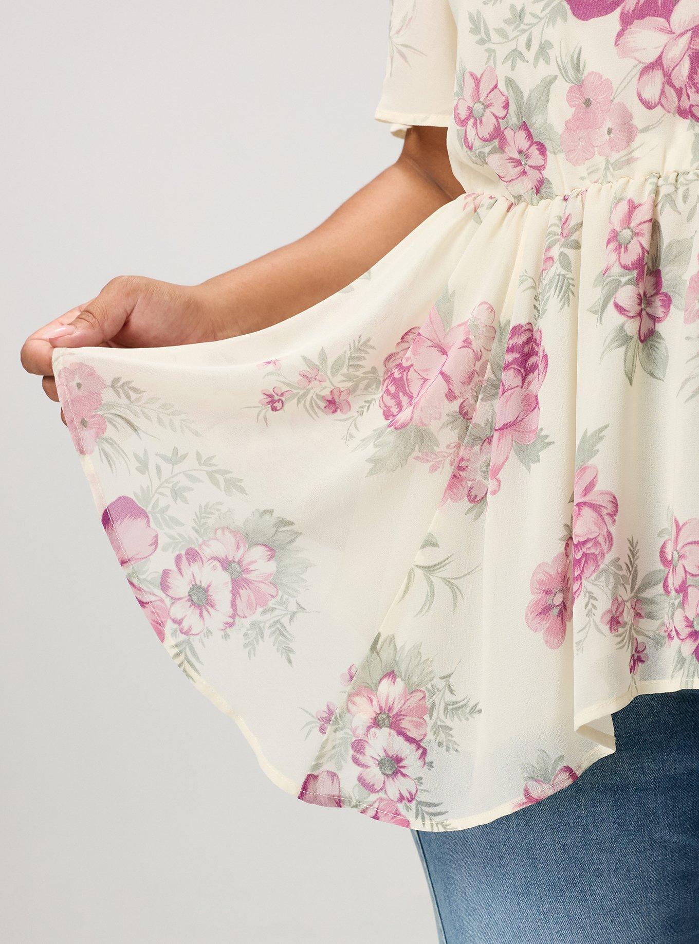 V-Neck Babydoll Top, JANICE FLORAL IVORY, alternate