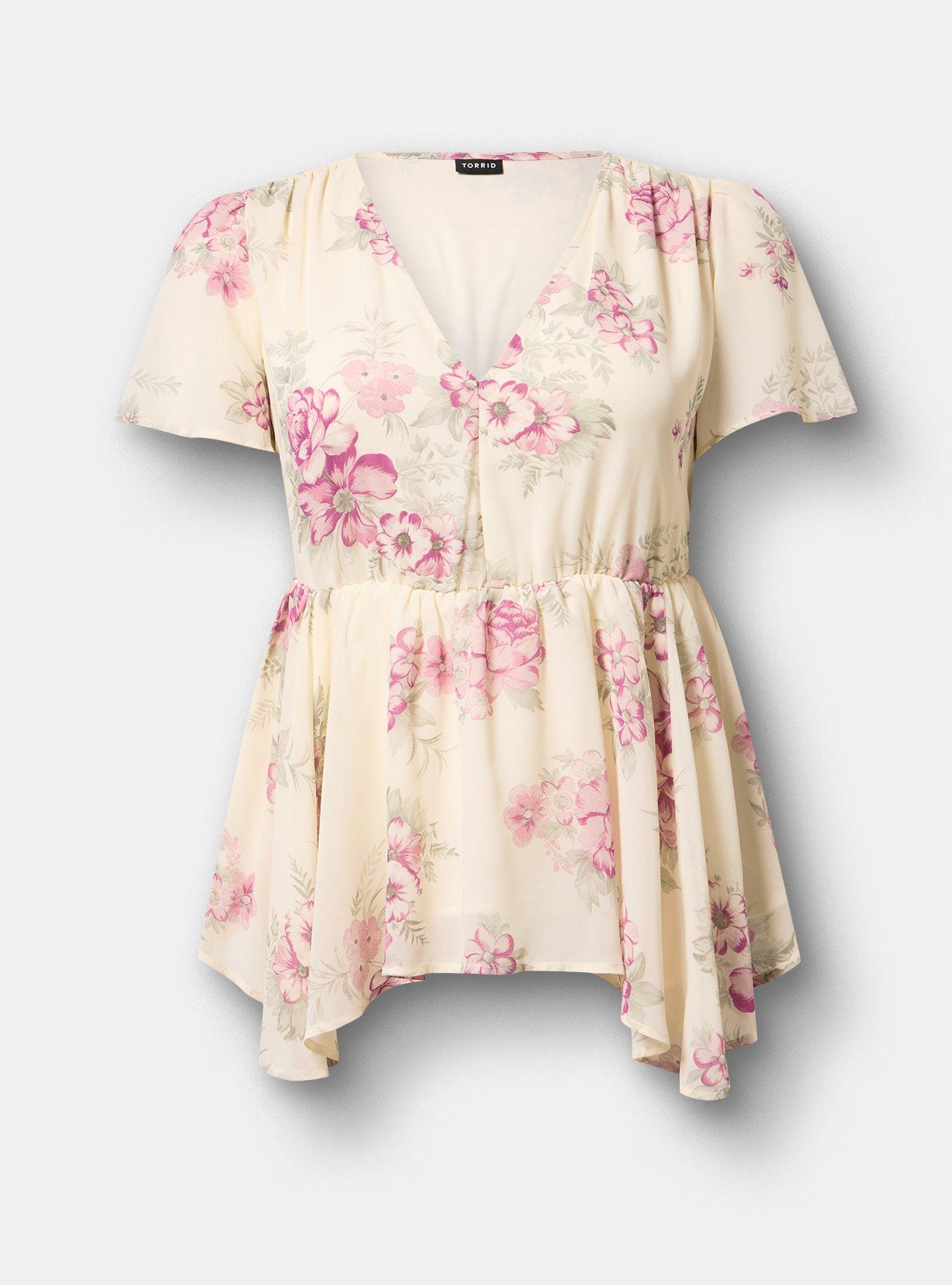 V-Neck Babydoll Top, JANICE FLORAL IVORY, flat