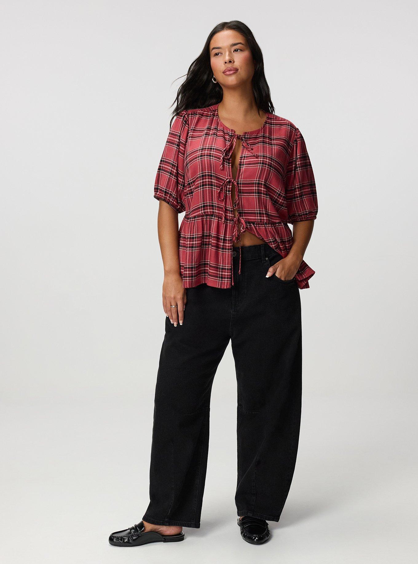Flannel Tie Front Blouse, SHALL WE PLAID BRICK, alternate