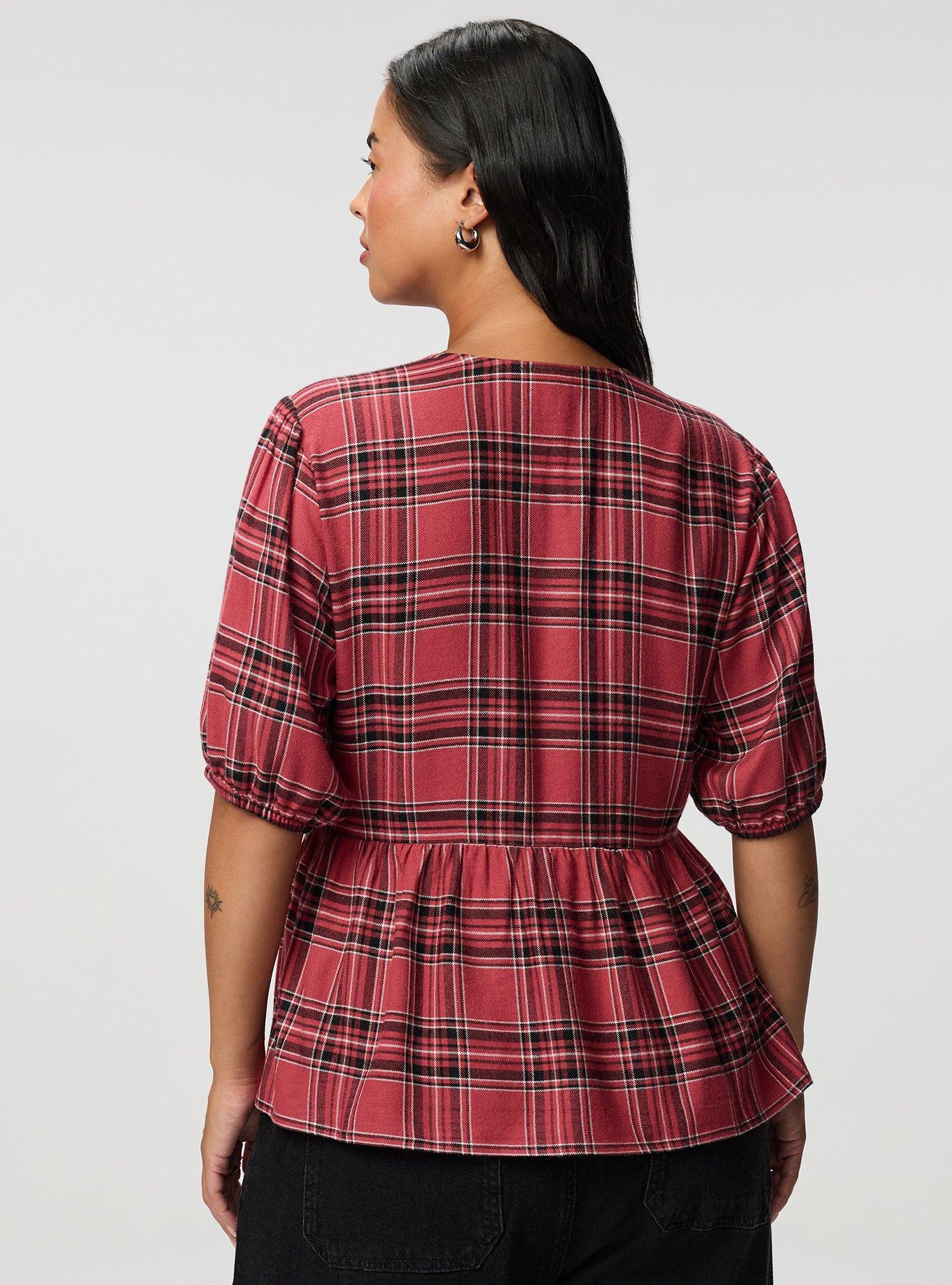 Flannel Tie Front Blouse, SHALL WE PLAID BRICK, alternate