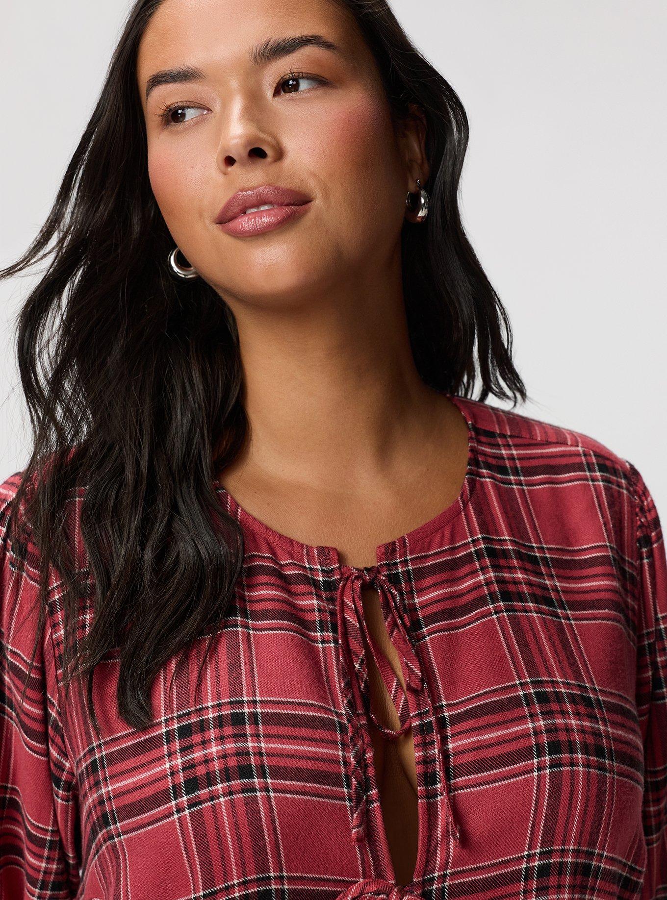 Flannel Tie Front Blouse, SHALL WE PLAID BRICK, alternate