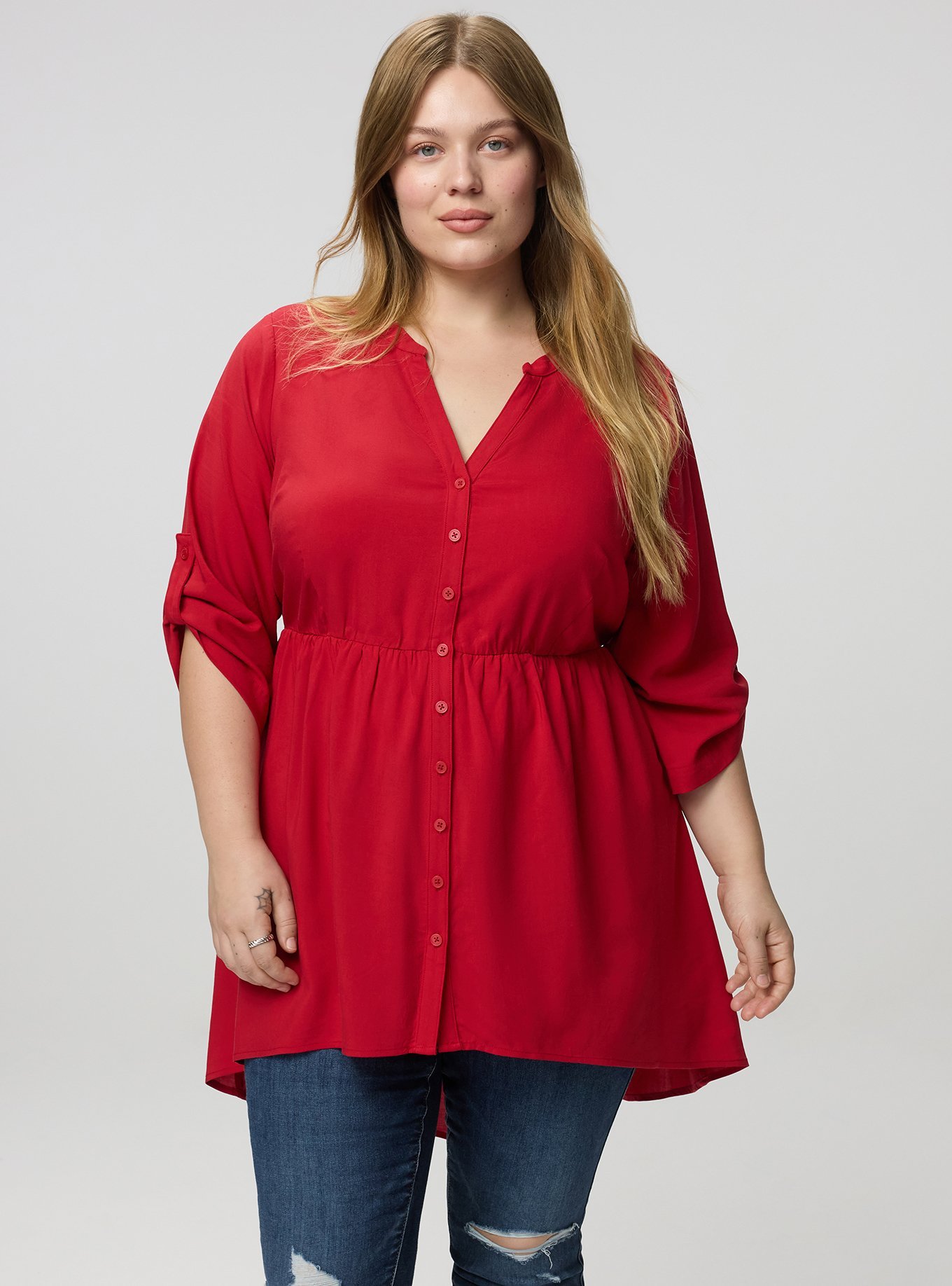 Lexie Babydoll 3/4 Sleeve Hi-Low Tunic, JESTER RED, alternate