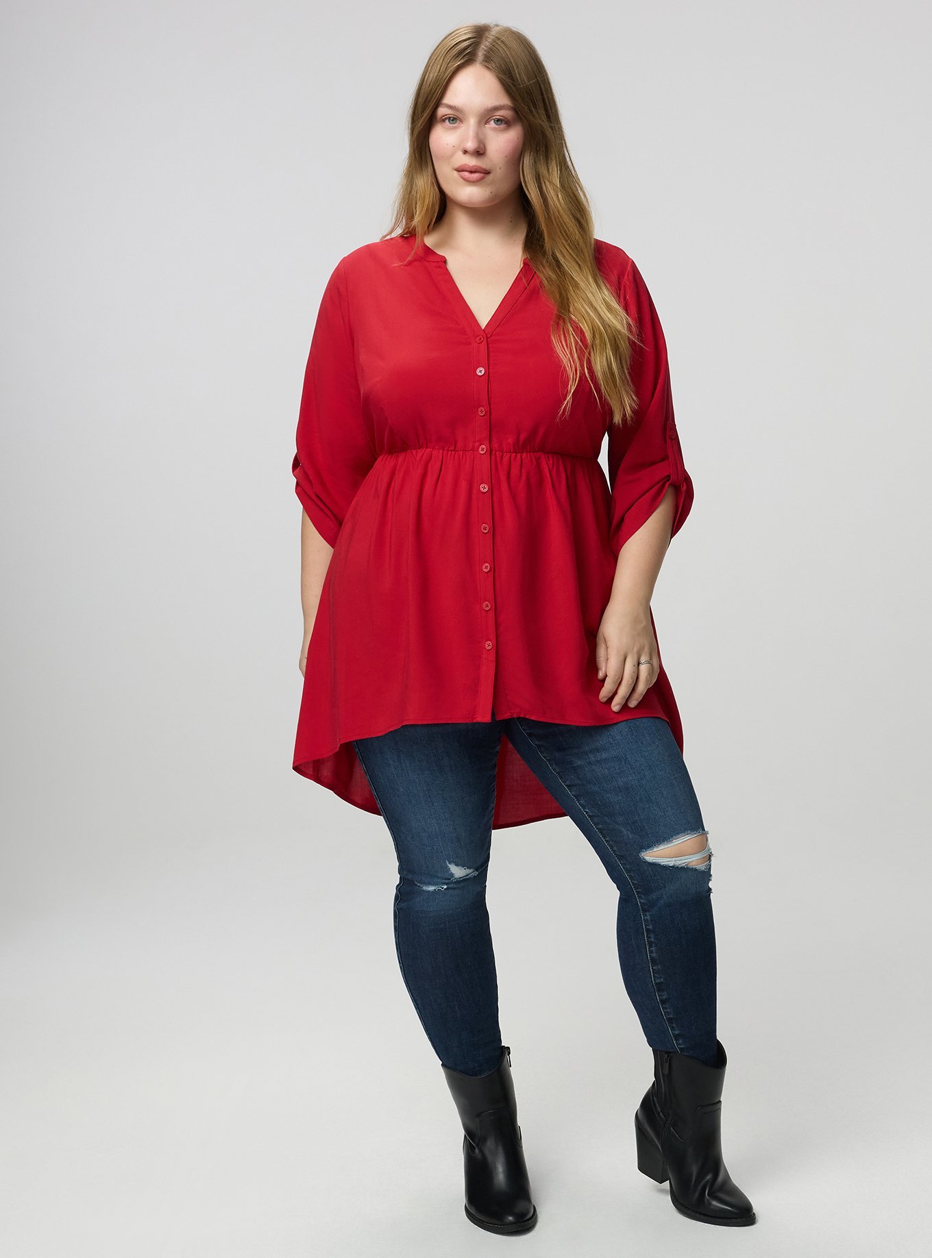 Lexie Babydoll 3/4 Sleeve Hi-Low Tunic, JESTER RED, alternate