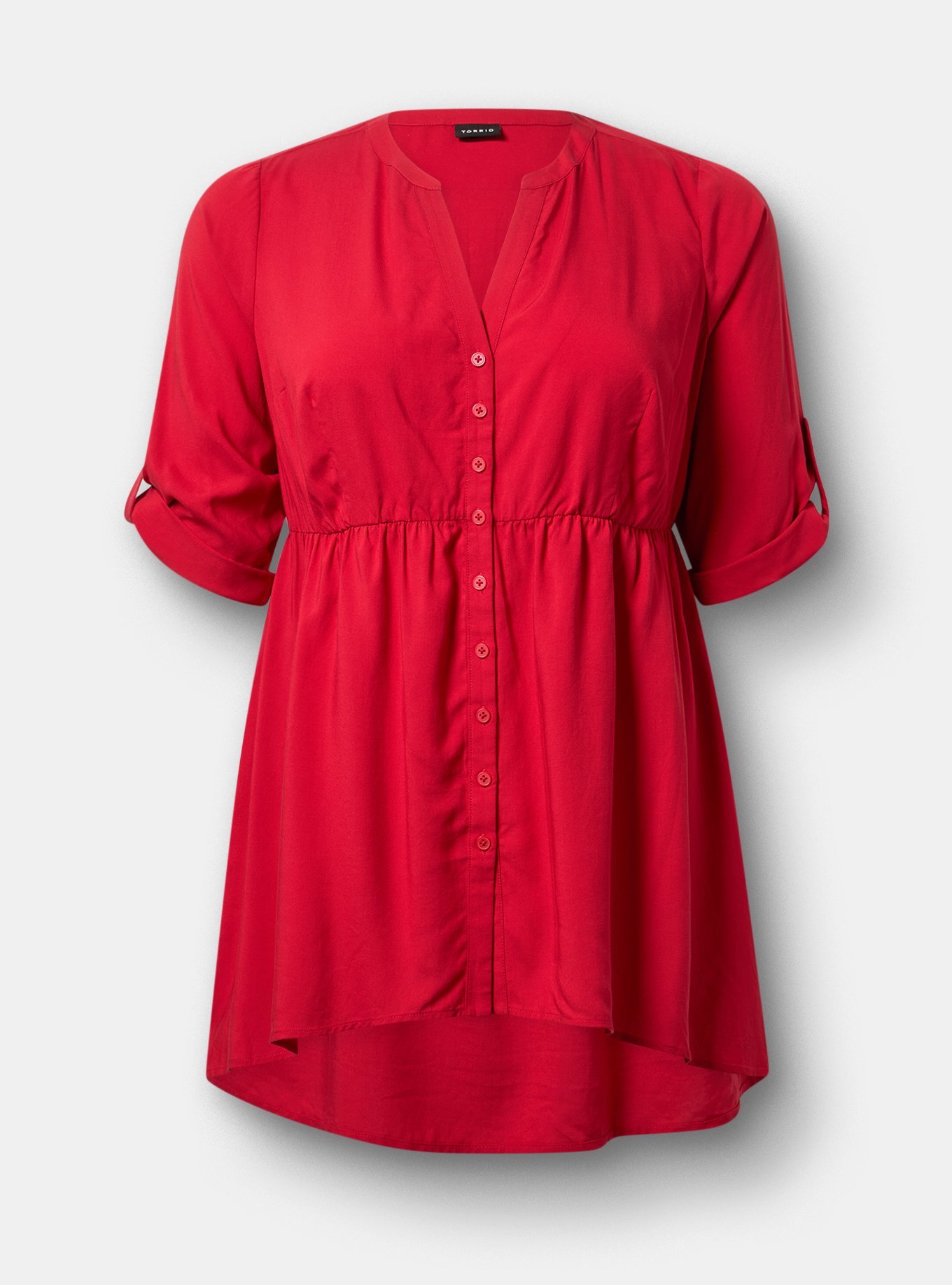 Lexie Babydoll 3/4 Sleeve Hi-Low Tunic, JESTER RED, hi-res
