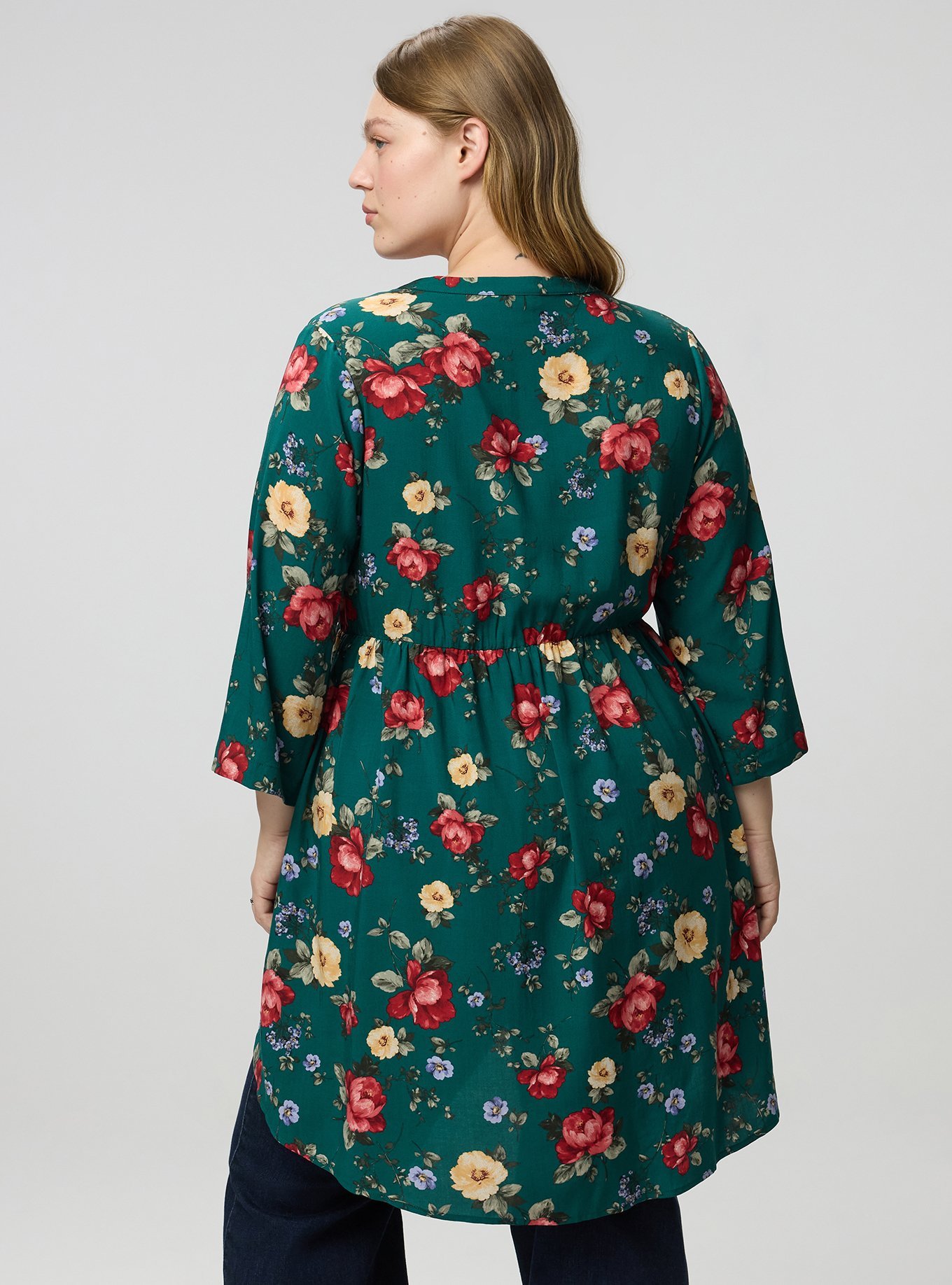 Lexie Babydoll 3/4 Sleeve Hi-Low Tunic, ODE FLORAL GREEN, alternate