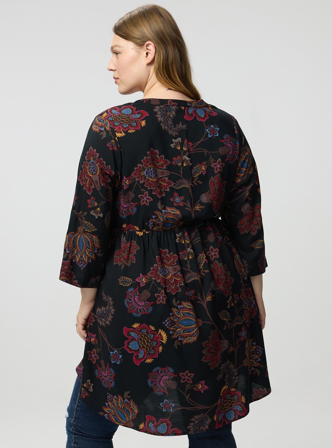 Lexie Babydoll 3/4 Sleeve Hi-Low Tunic, JUNIPER JACOBEAN MULTI, alternate