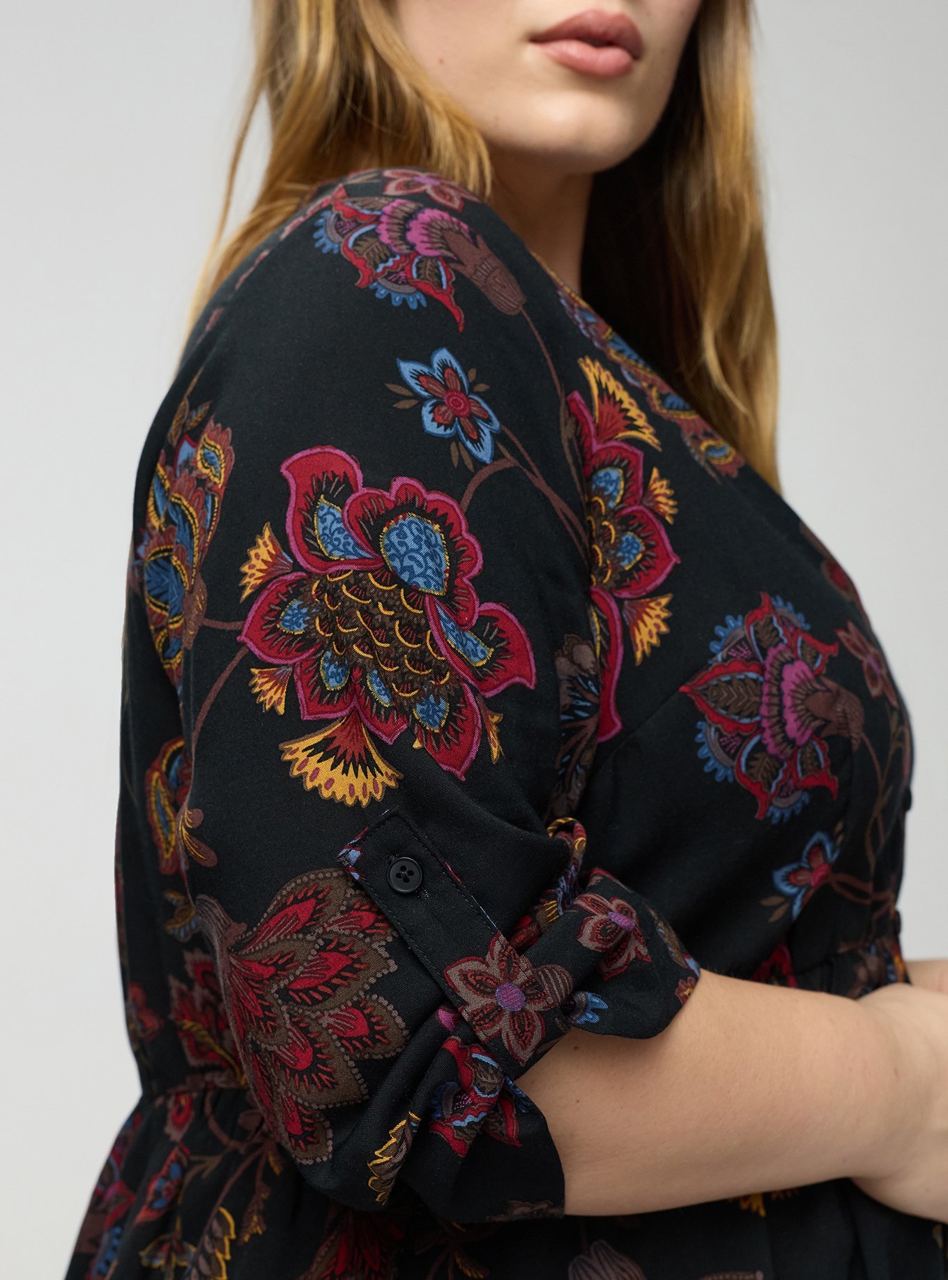 Lexie Babydoll 3/4 Sleeve Hi-Low Tunic, JUNIPER JACOBEAN MULTI, alternate