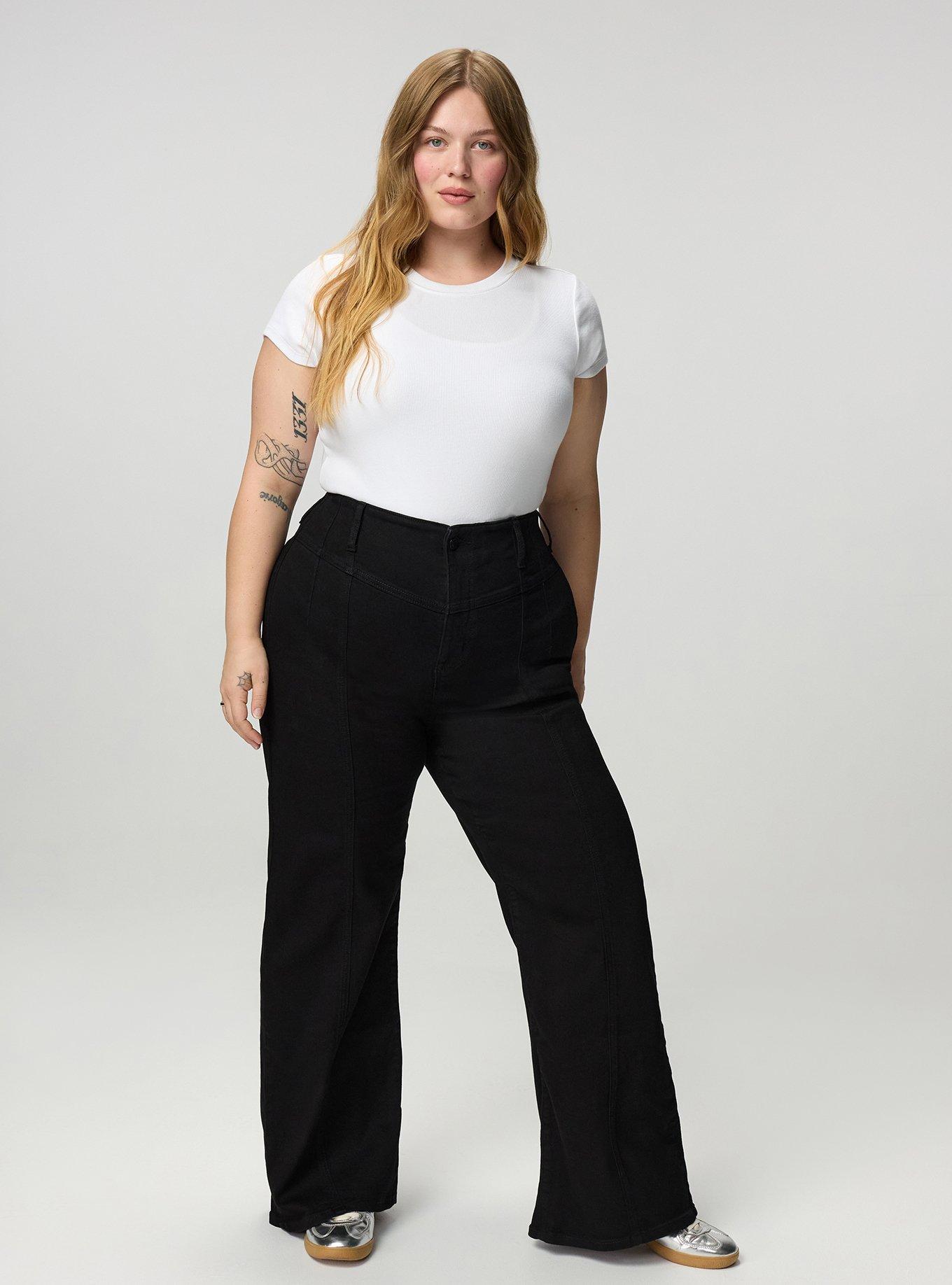Plus Size Bombshell Ultra High-Rise Corset Wide-Leg Jean, DEEP BLACK, alternate