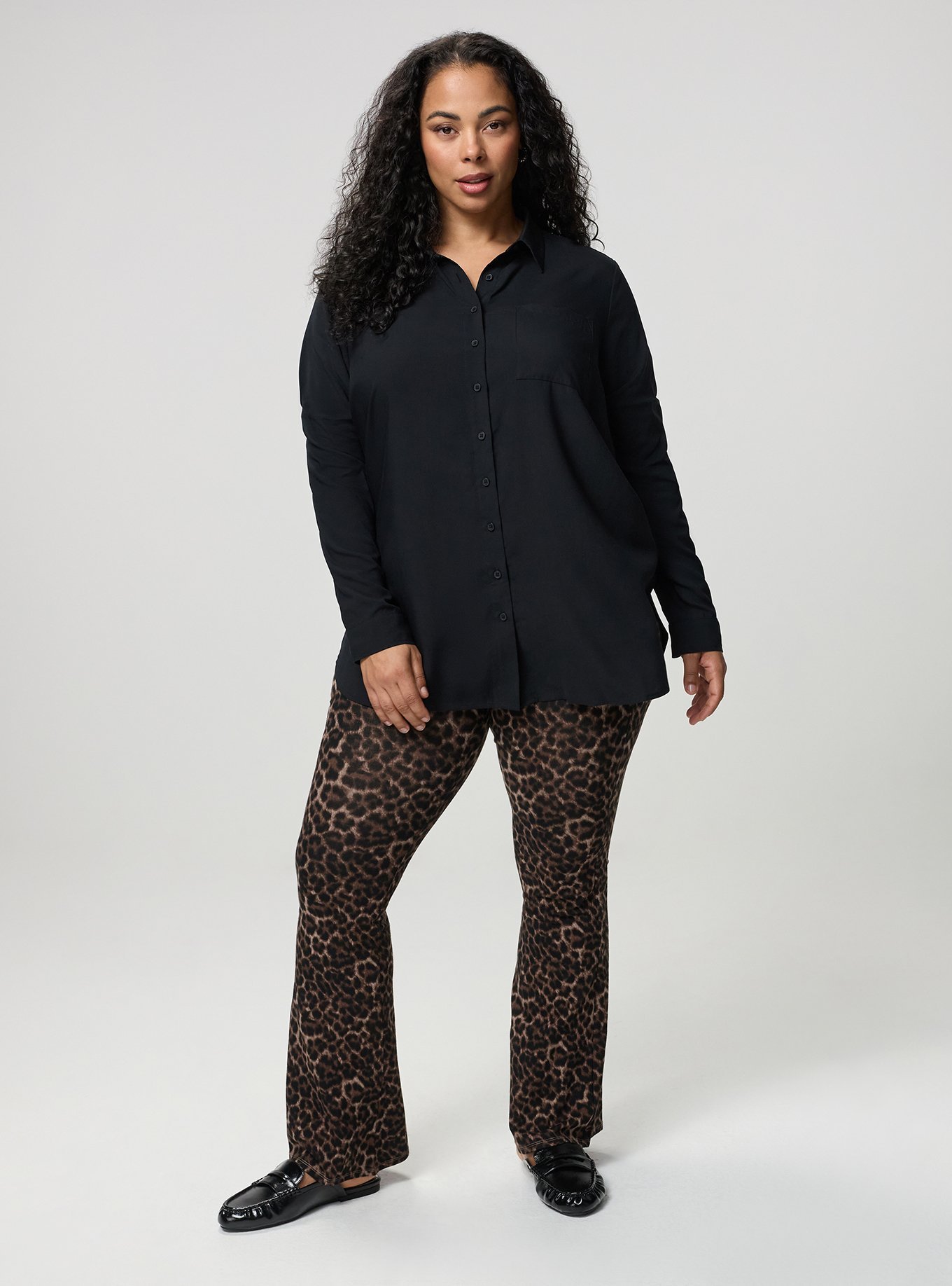 Lizzie Button Up Challis Tunic, DEEP BLACK, alternate